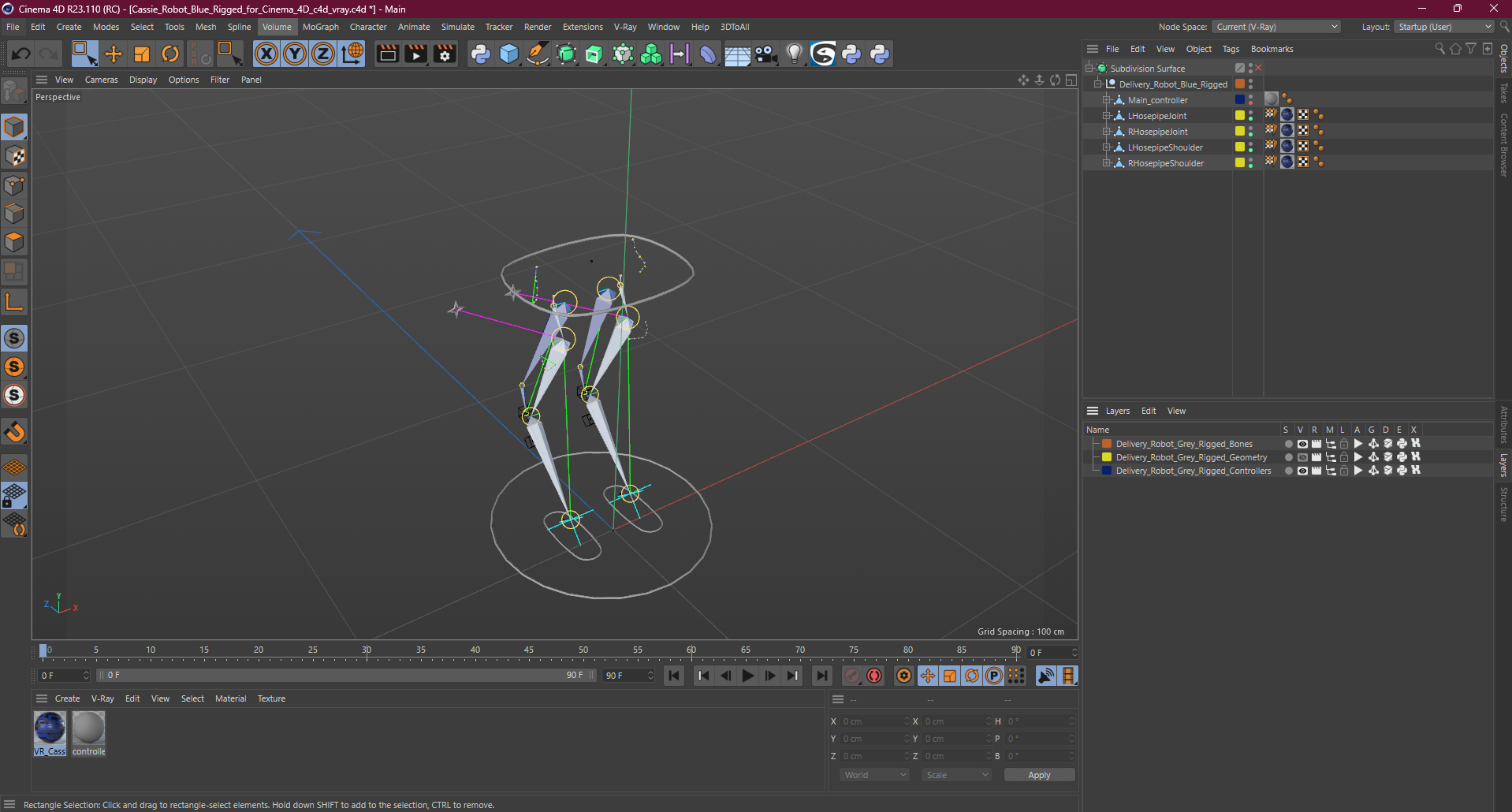 3D Cassie Robot Blue Rigged for Cinema 4D model
