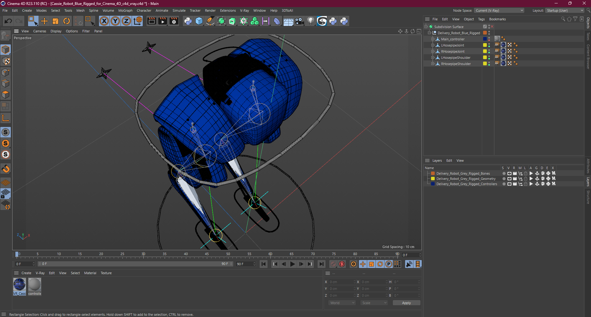 3D Cassie Robot Blue Rigged for Cinema 4D model