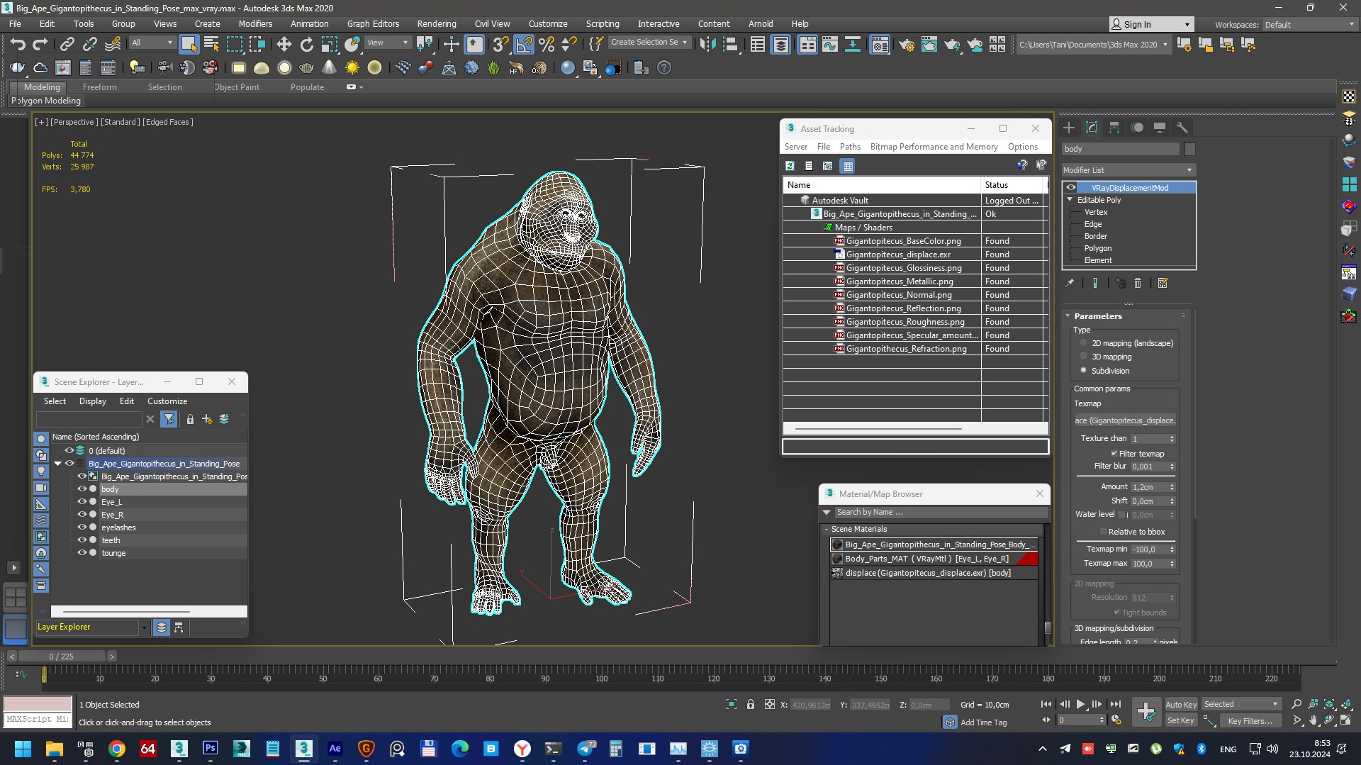 3D model Big Ape Gigantopithecus in Standing Pose