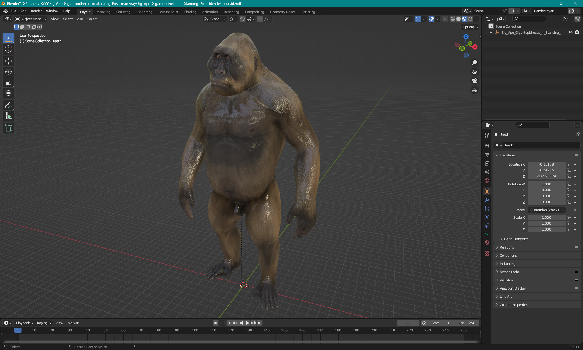 3D model Big Ape Gigantopithecus in Standing Pose