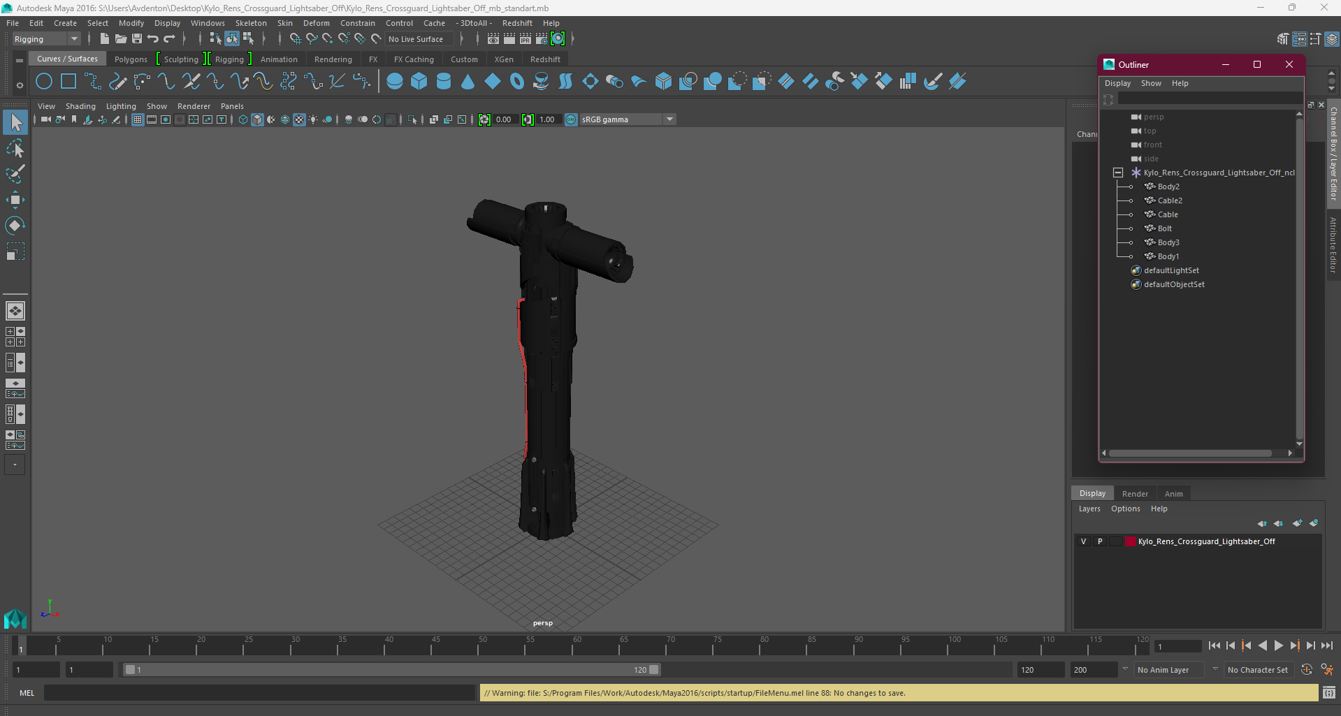 3D model Kylo Rens Crossguard Lightsaber Off
