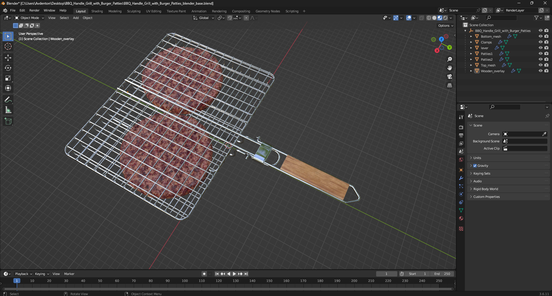 3D BBQ Handle Grill with Burger Patties
