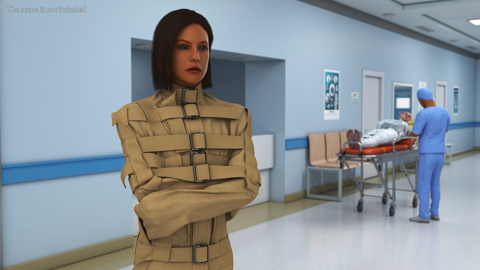3D Female Figure in Straitjacket with Fur model