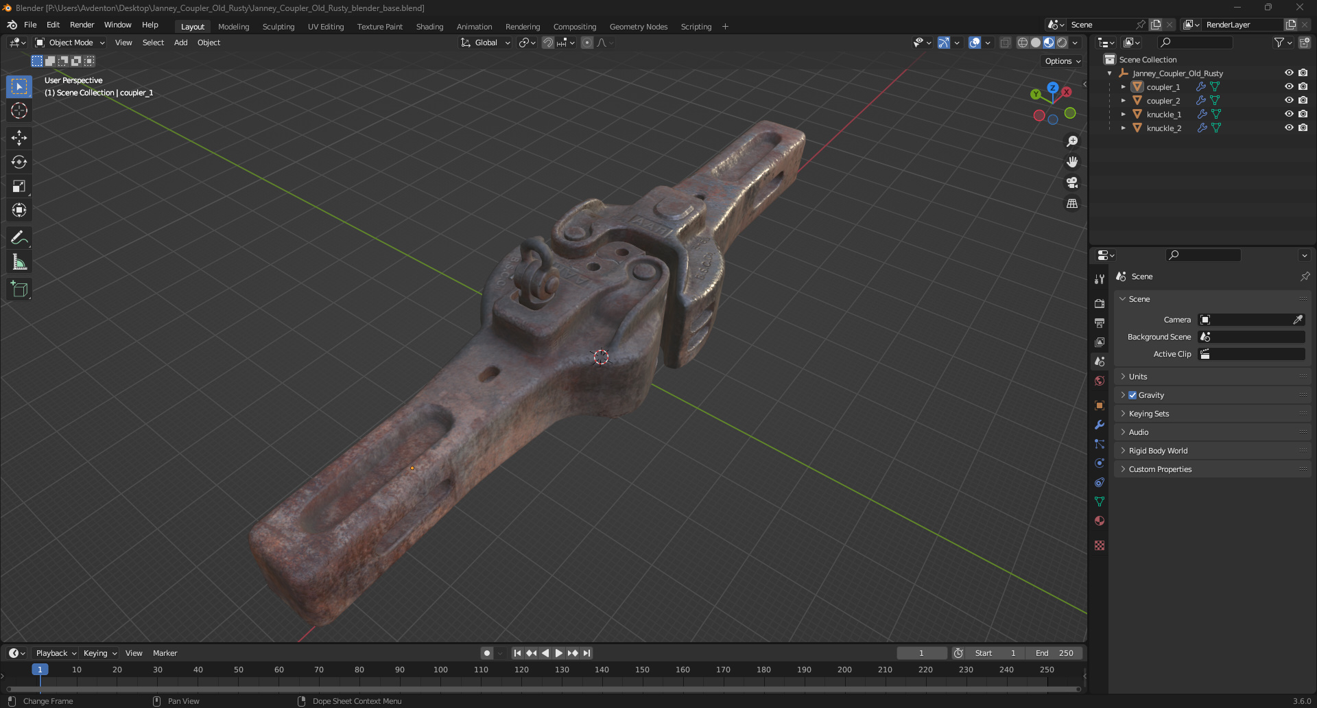 Janney Coupler Old Rusty 3D model