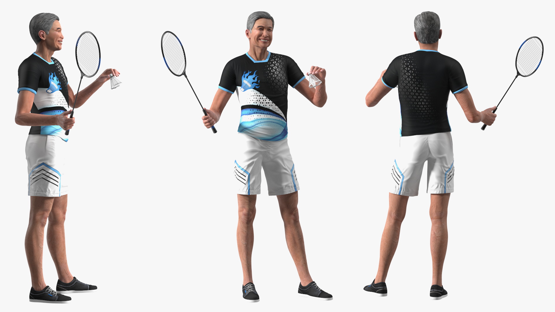 3D Chinese Elderly Man Badminton Style Rigged for Maya