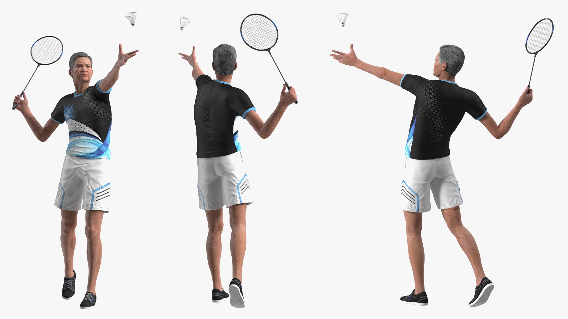 3D Chinese Elderly Man Badminton Style Rigged for Maya
