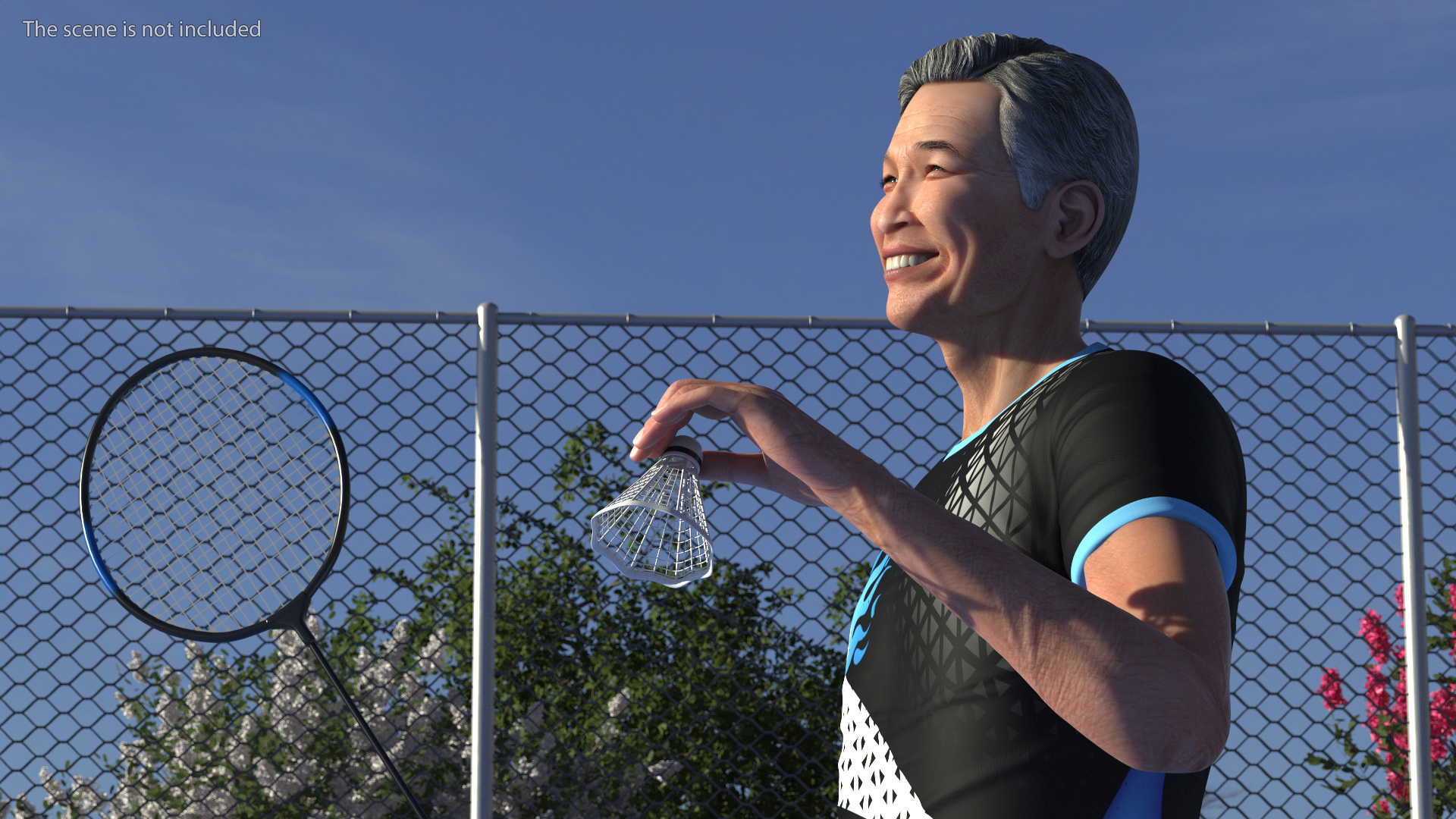 3D Chinese Elderly Man Badminton Style Rigged for Maya