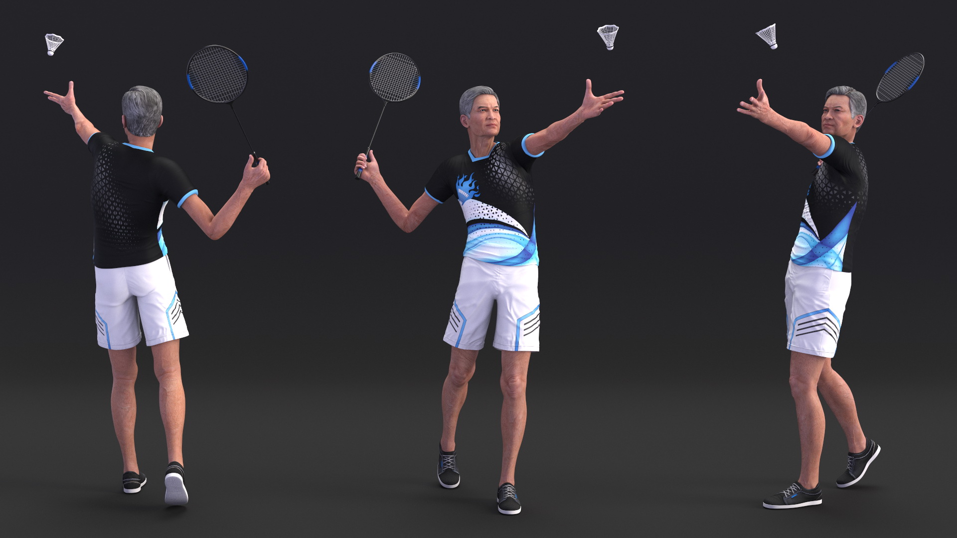 3D Chinese Elderly Man Badminton Style Rigged for Maya