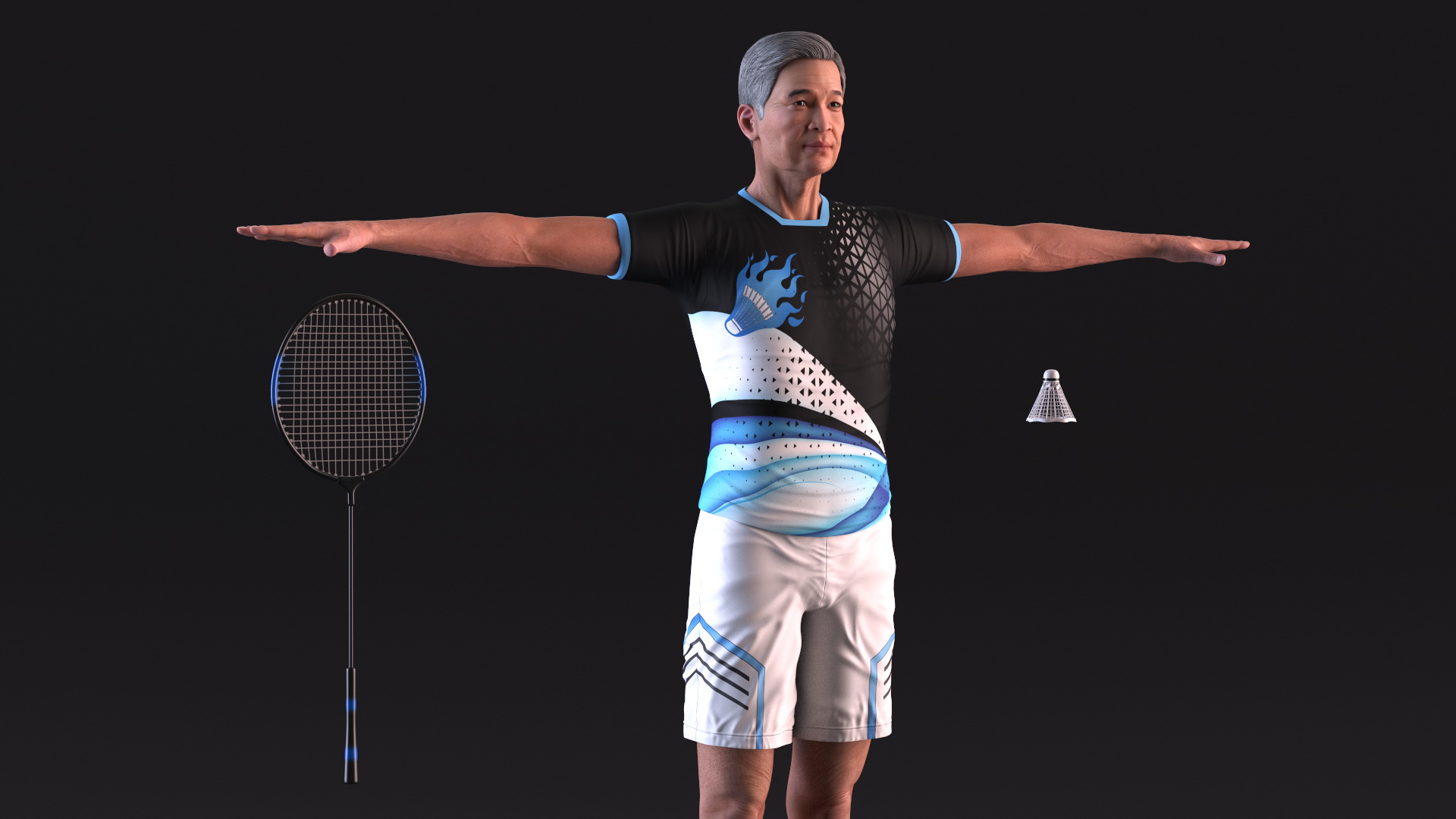 3D Chinese Elderly Man Badminton Style Rigged for Maya