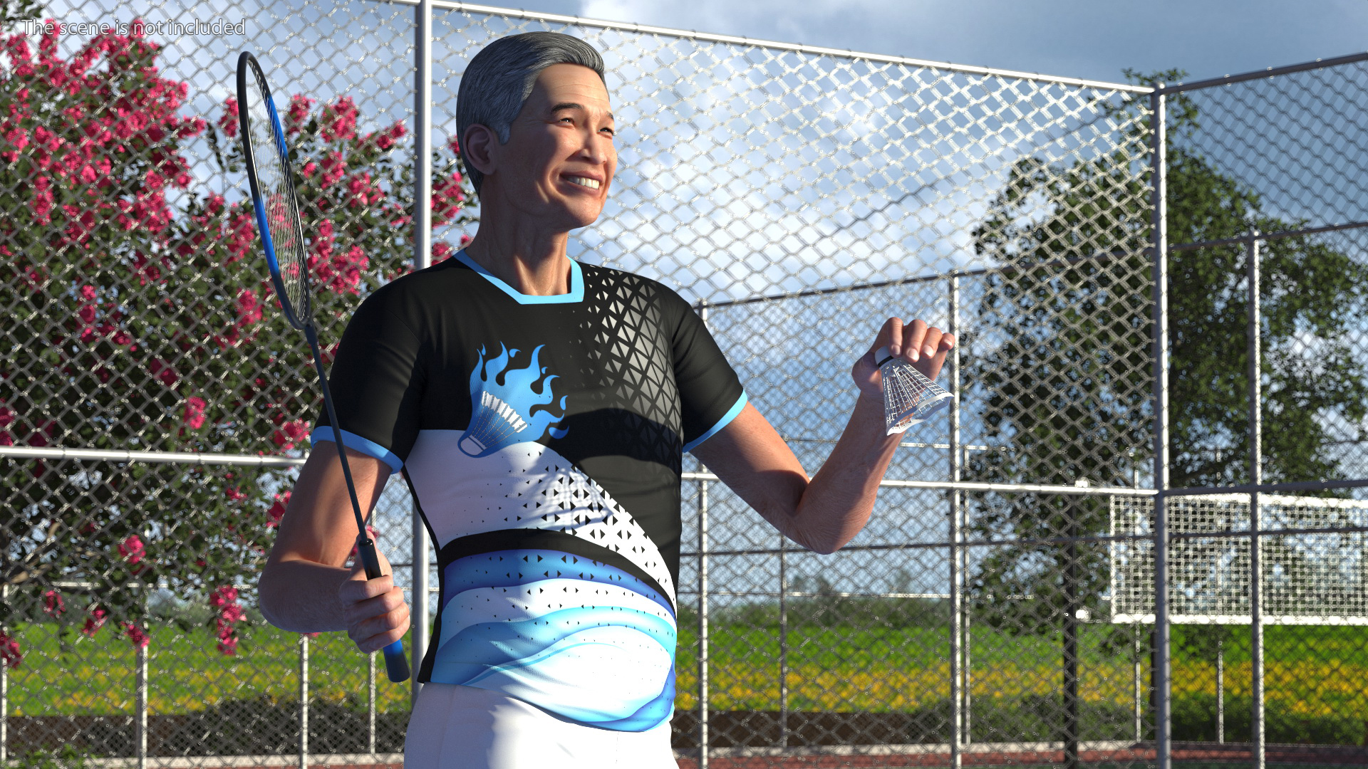 3D Chinese Elderly Man Badminton Style Rigged for Maya