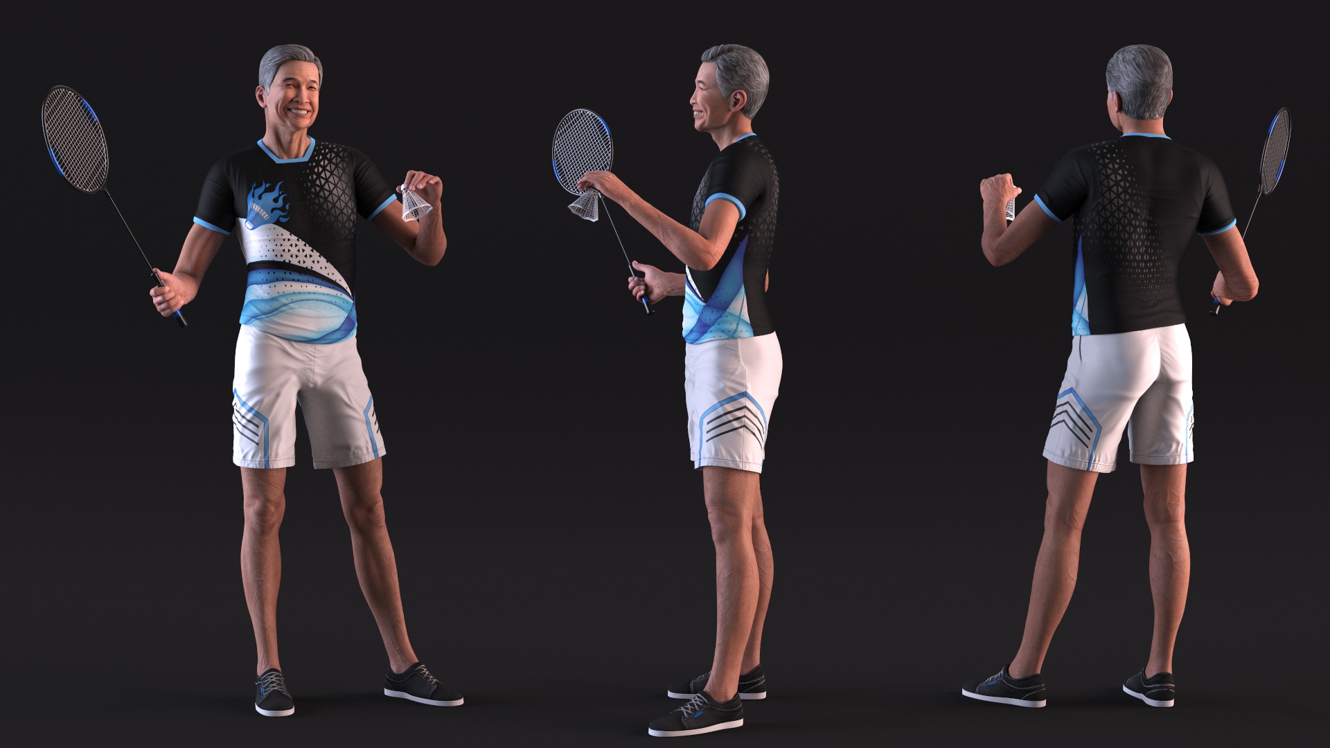 3D Chinese Elderly Man Badminton Style Rigged for Maya