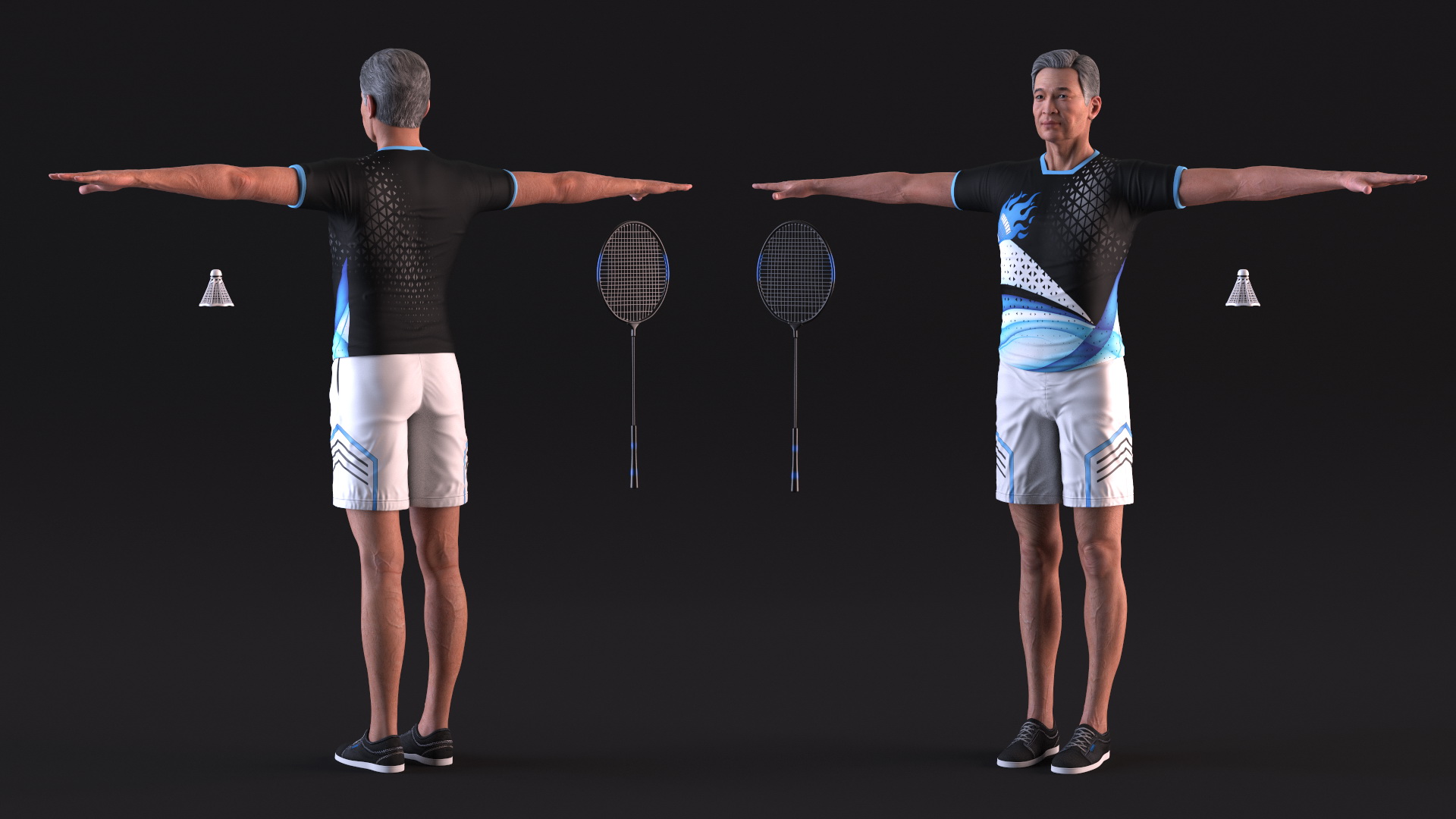 3D Chinese Elderly Man Badminton Style Rigged for Maya