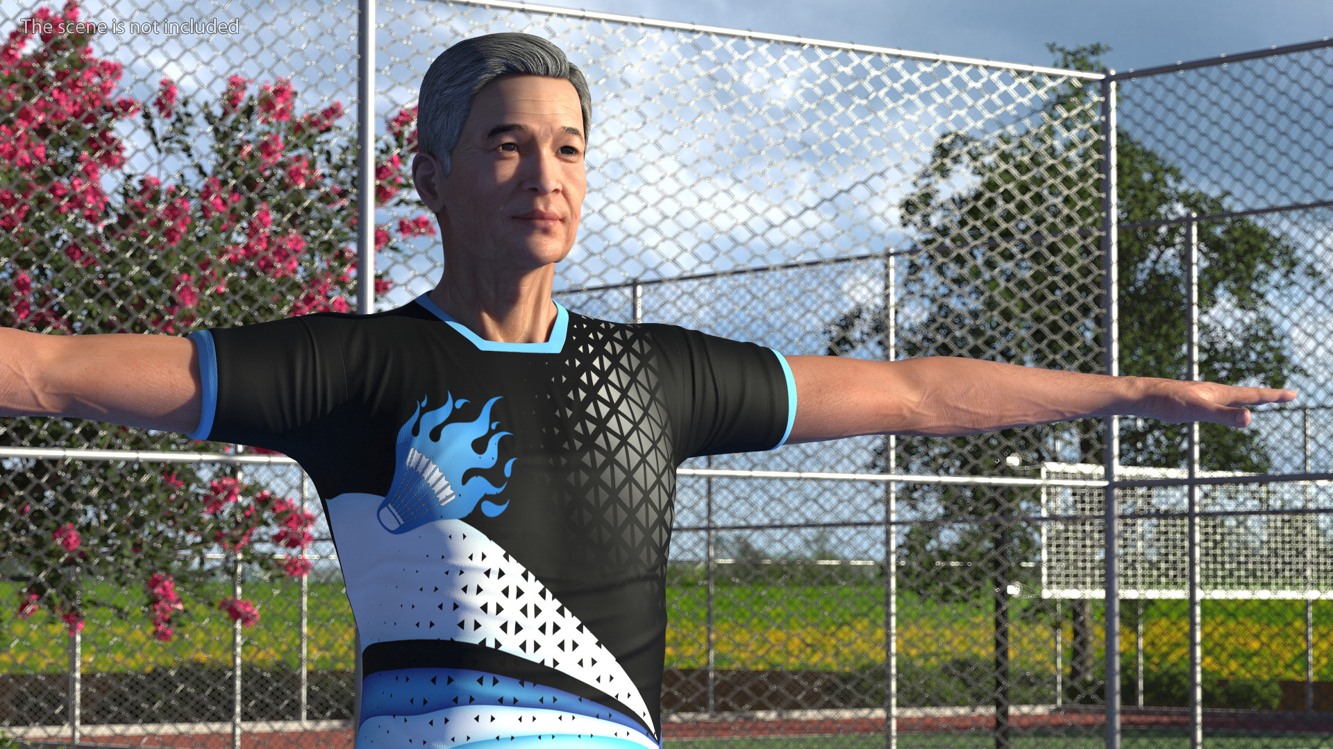3D Chinese Elderly Man Badminton Style Rigged for Maya