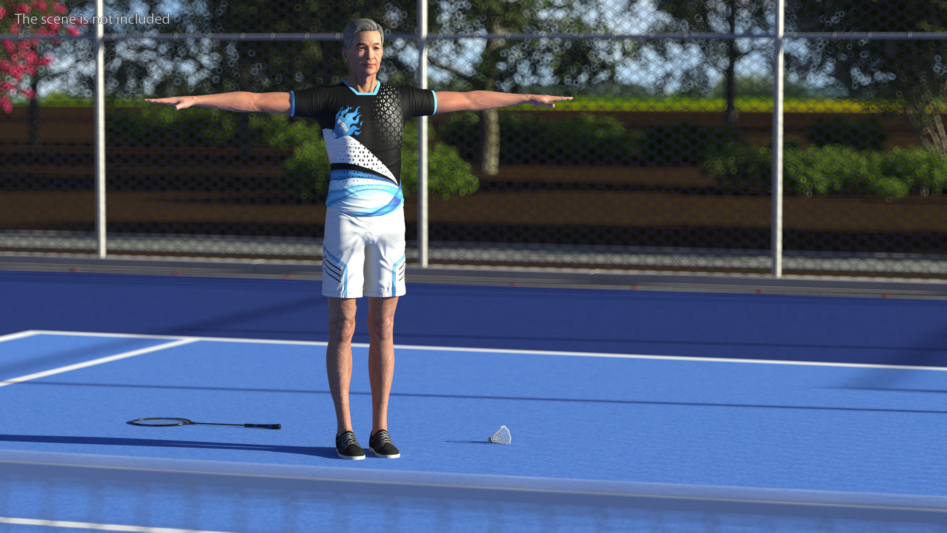 3D Chinese Elderly Man Badminton Style Rigged for Maya