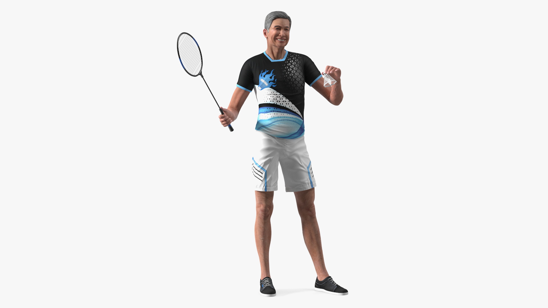 3D Chinese Elderly Man Badminton Style Rigged for Maya