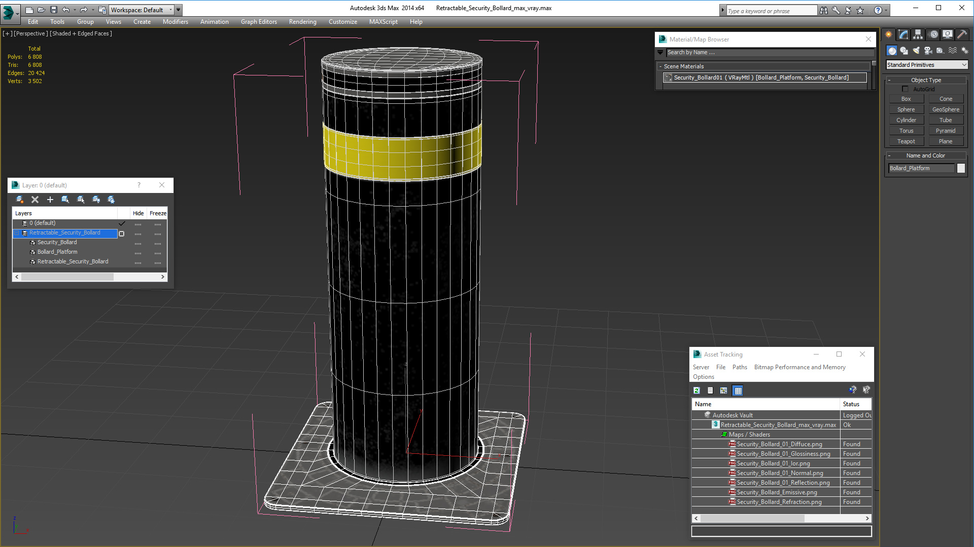 3D Retractable Security Bollard model