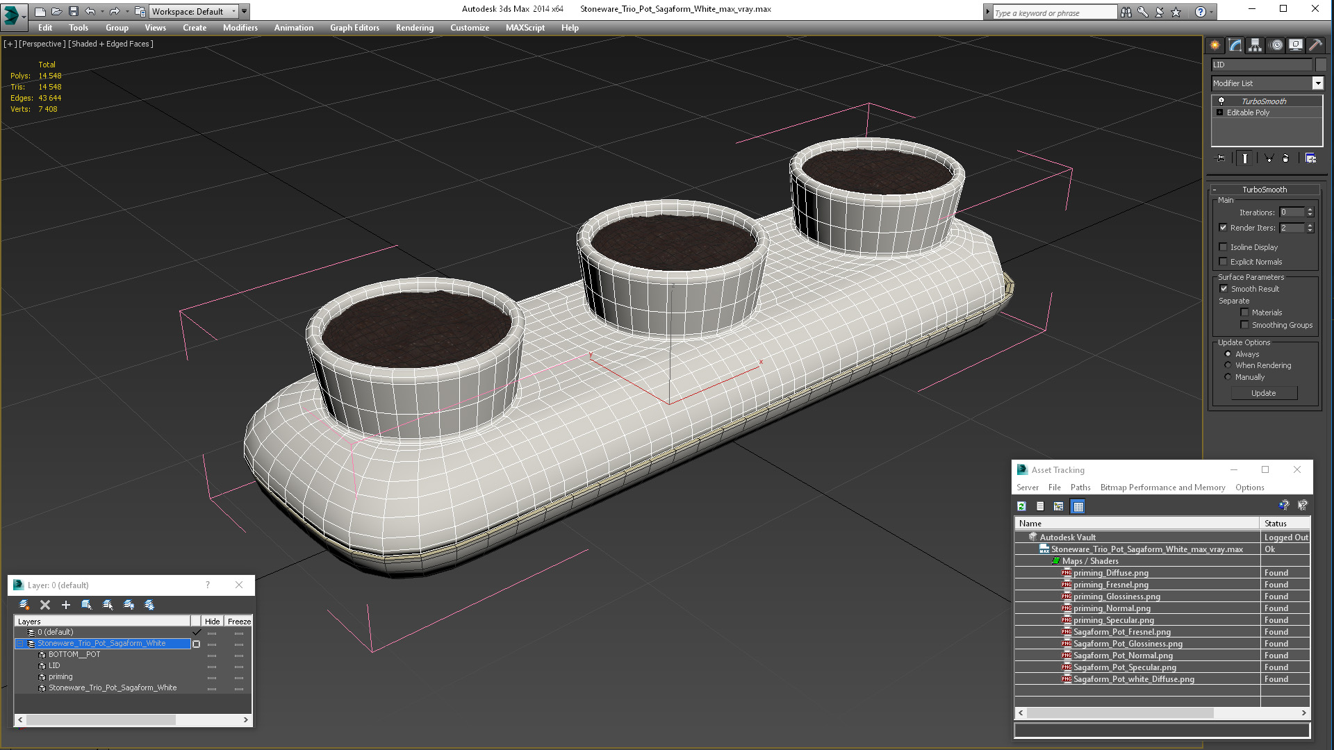 3D Stoneware Trio Pot Sagaform White model