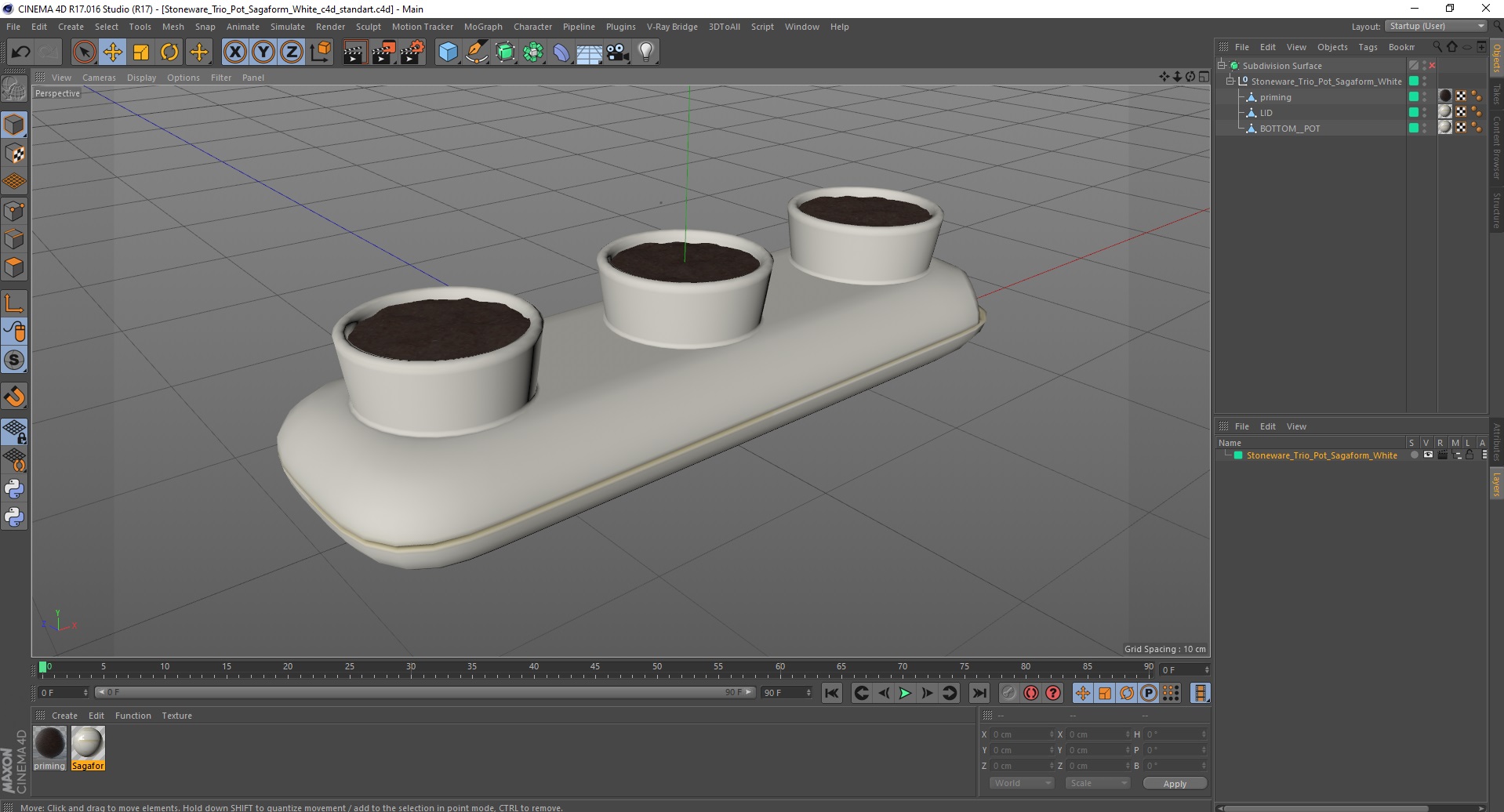 3D Stoneware Trio Pot Sagaform White model