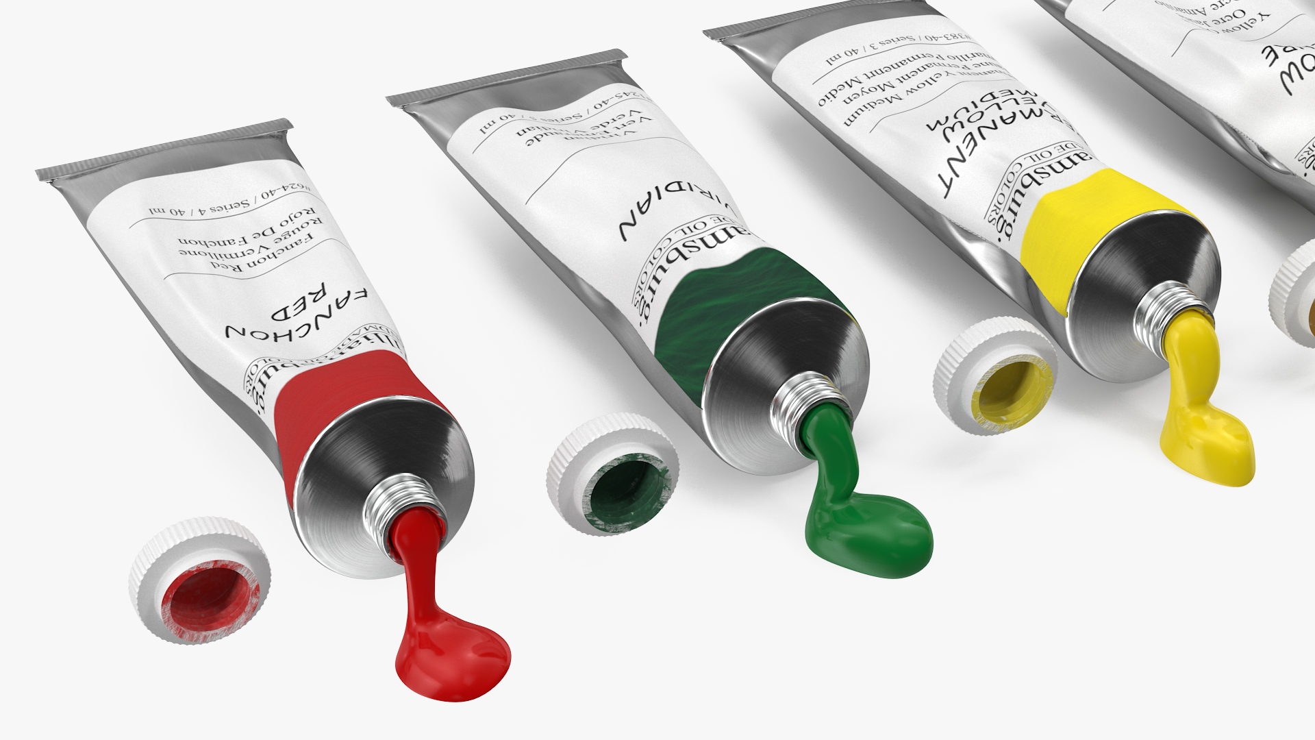 3D Williamsburg Row of Spilled Oil Paint Tubes model