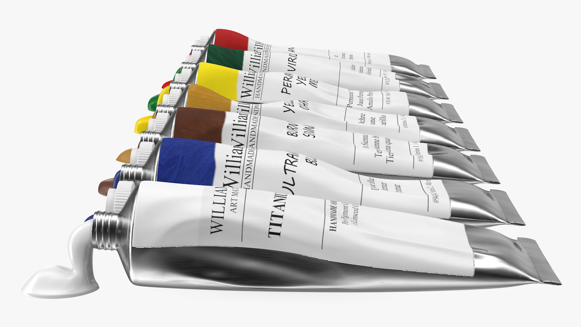 3D Williamsburg Row of Spilled Oil Paint Tubes model
