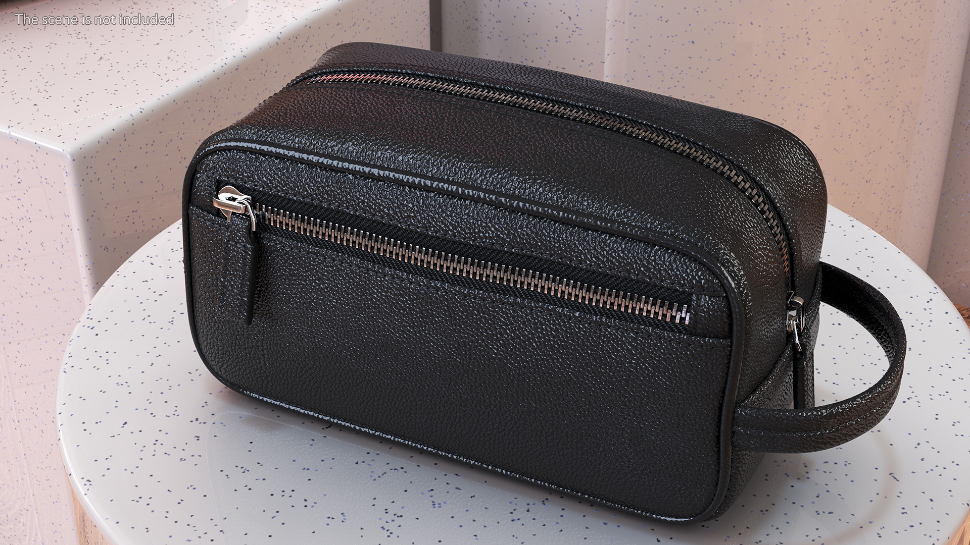 3D Closed Leather Cosmetic Bag Black model