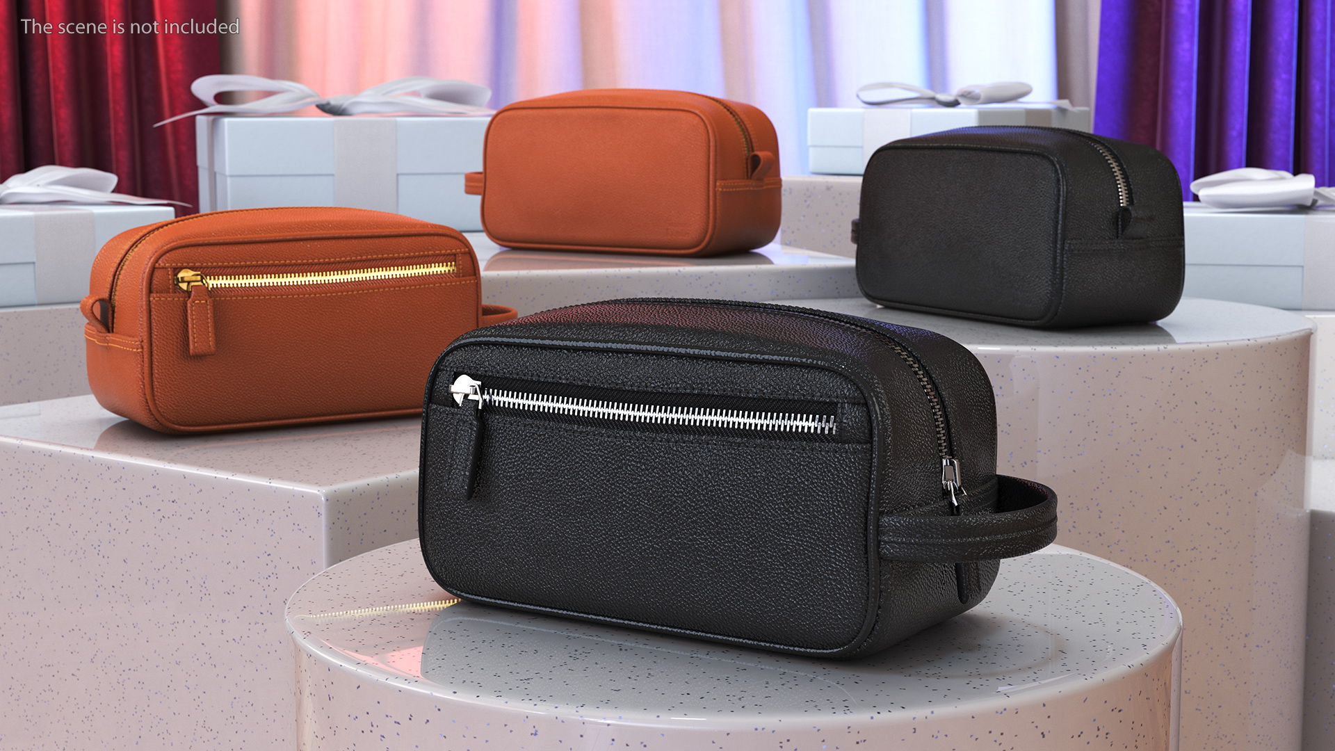 3D Closed Leather Cosmetic Bag Black model