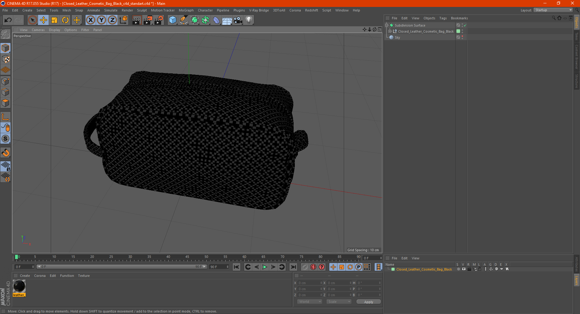3D Closed Leather Cosmetic Bag Black model