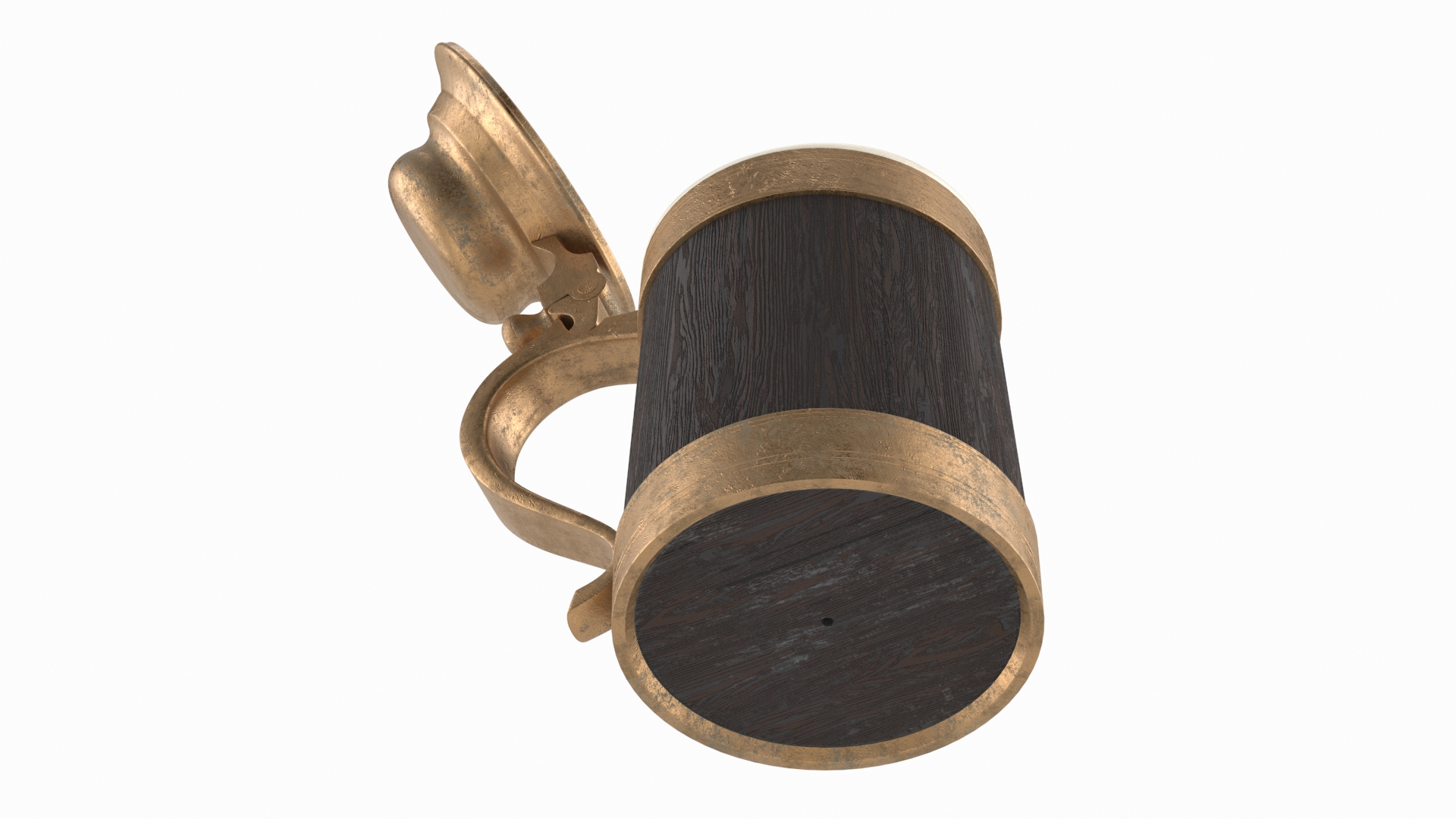 Old Wooden Beer Mug with Beer Foam 3D model