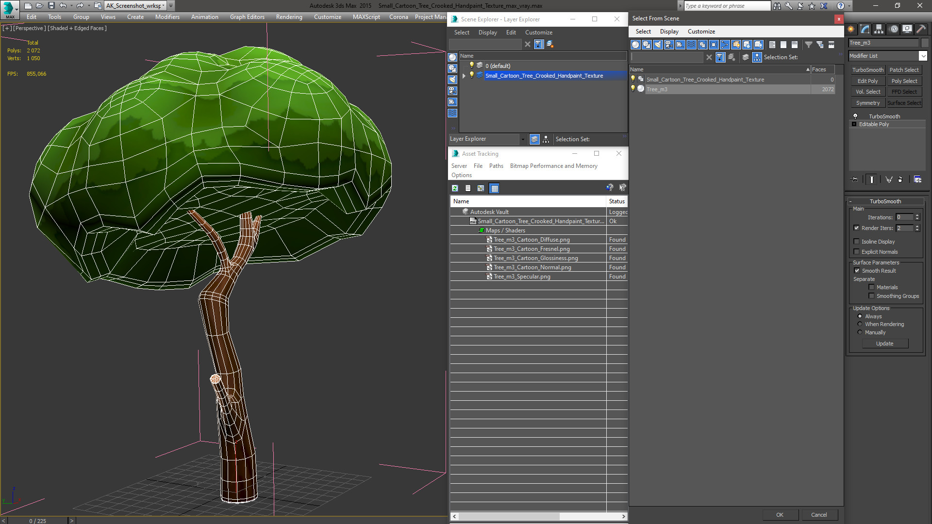 Small Cartoon Tree Crooked Handpaint Texture 3D model