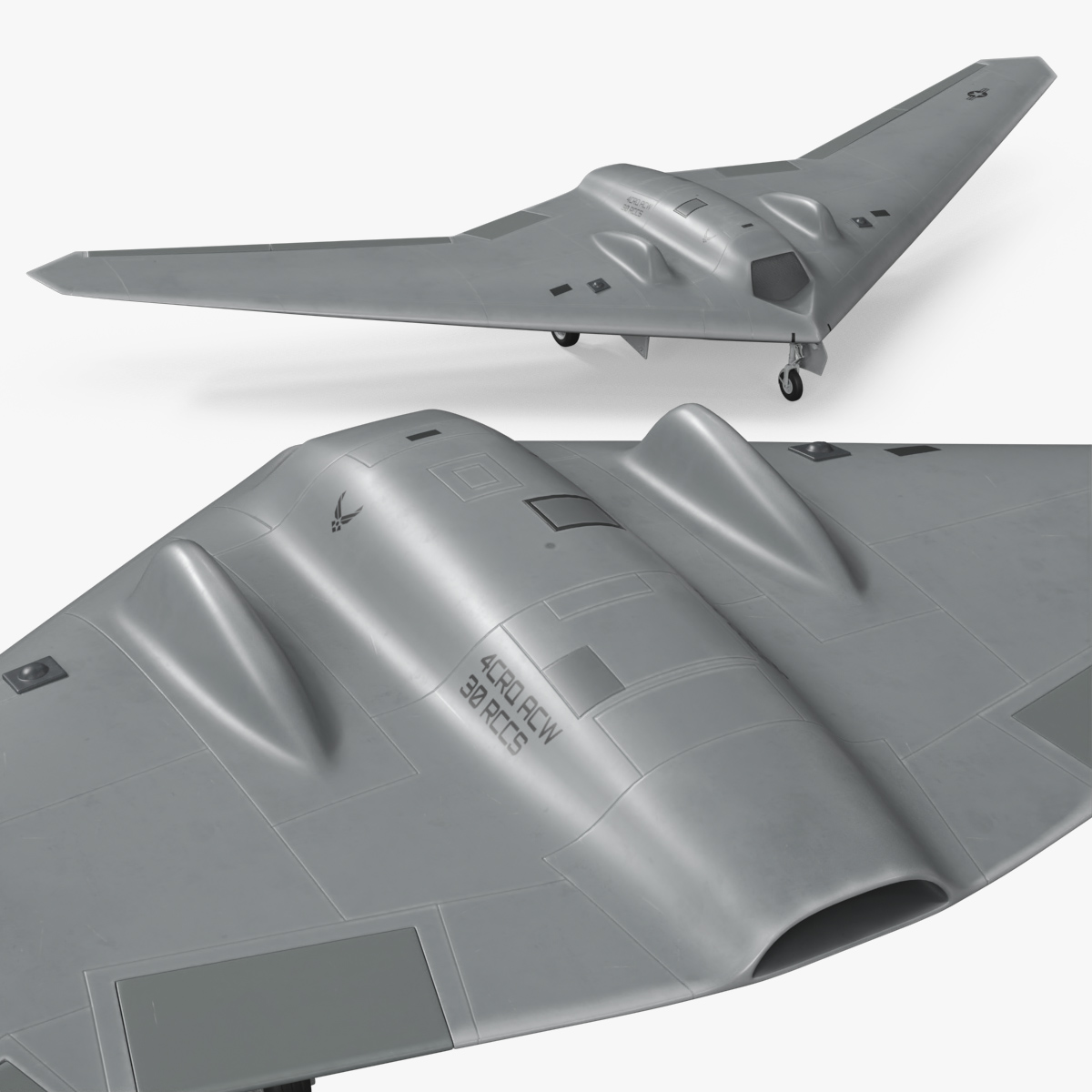 Military Stealth UAV with Landing Gear - Gray