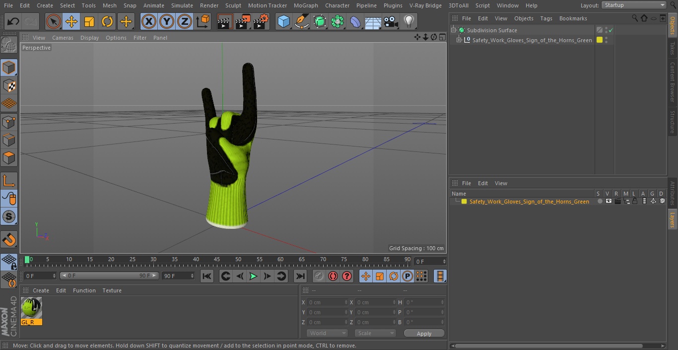 Safety Work Gloves Sign of the Horns Green 3D