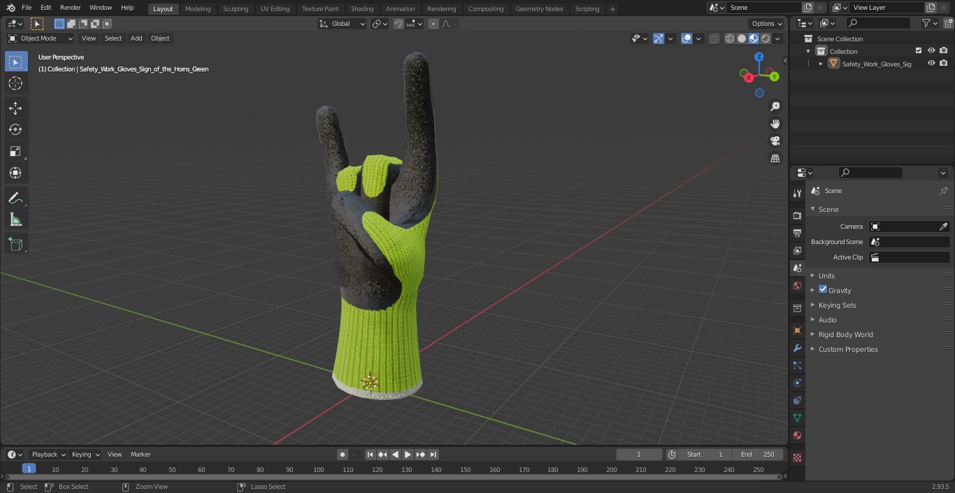 Safety Work Gloves Sign of the Horns Green 3D