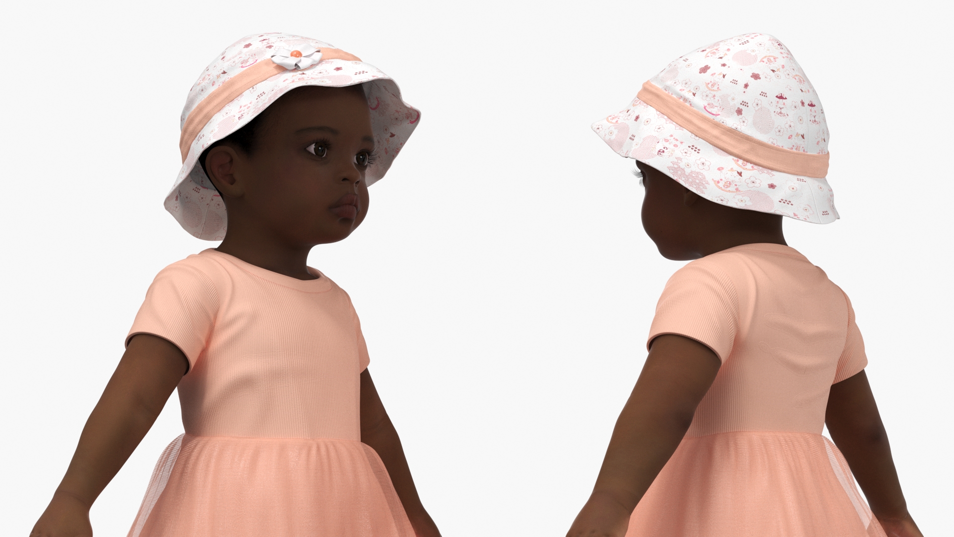 3D Black Baby Girl Light Skin in Summer A-Pose model