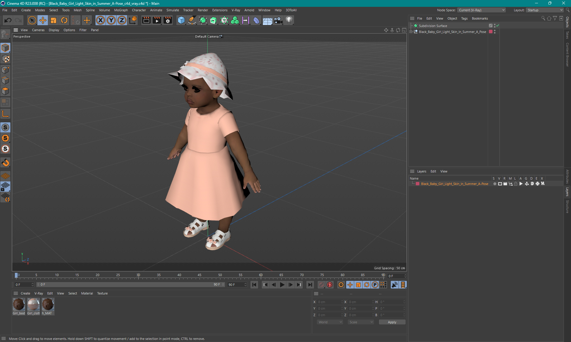 3D Black Baby Girl Light Skin in Summer A-Pose model