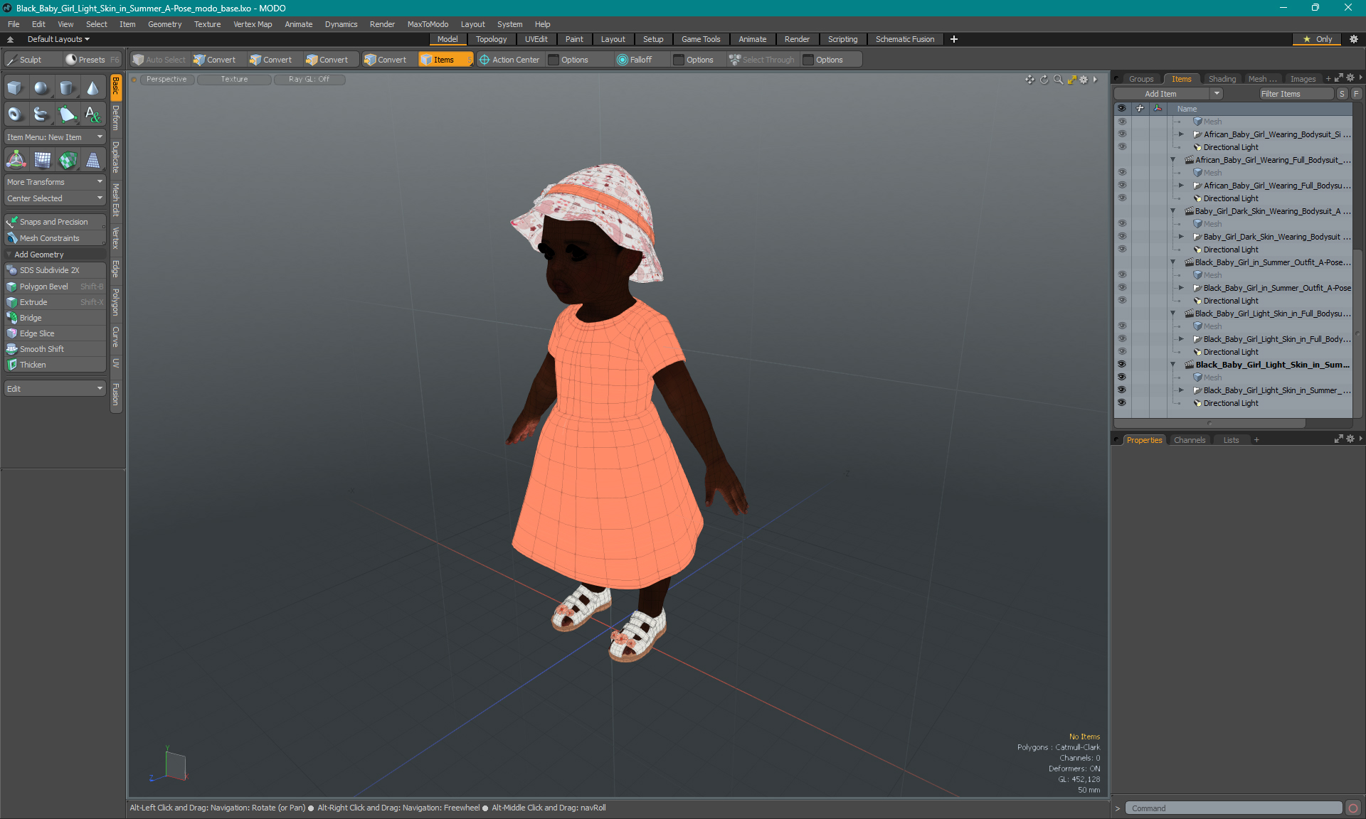 3D Black Baby Girl Light Skin in Summer A-Pose model