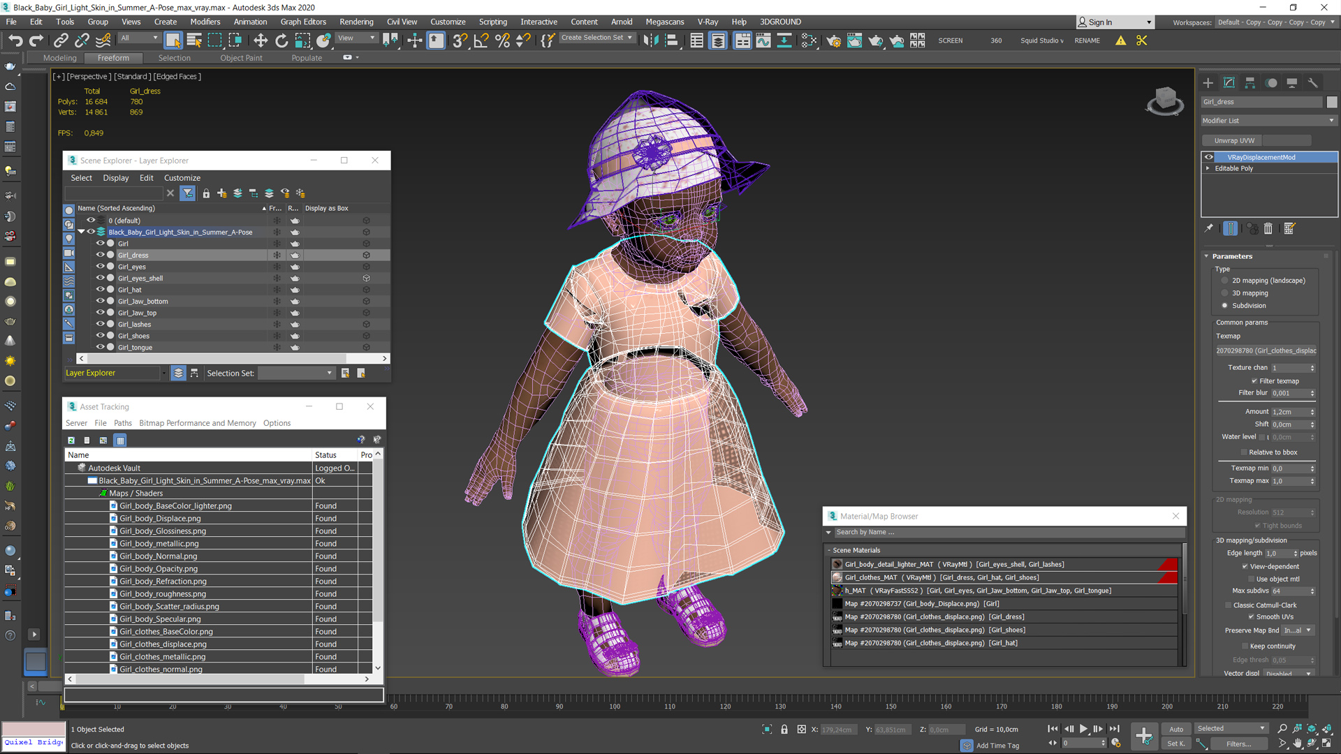 3D Black Baby Girl Light Skin in Summer A-Pose model