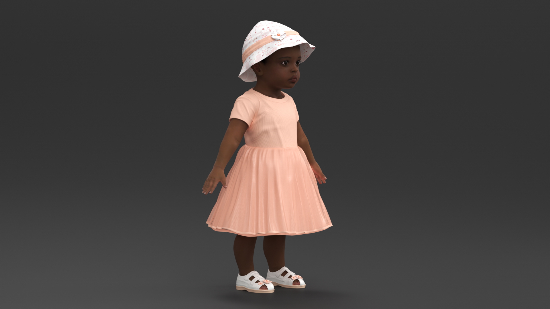 3D Black Baby Girl Light Skin in Summer A-Pose model