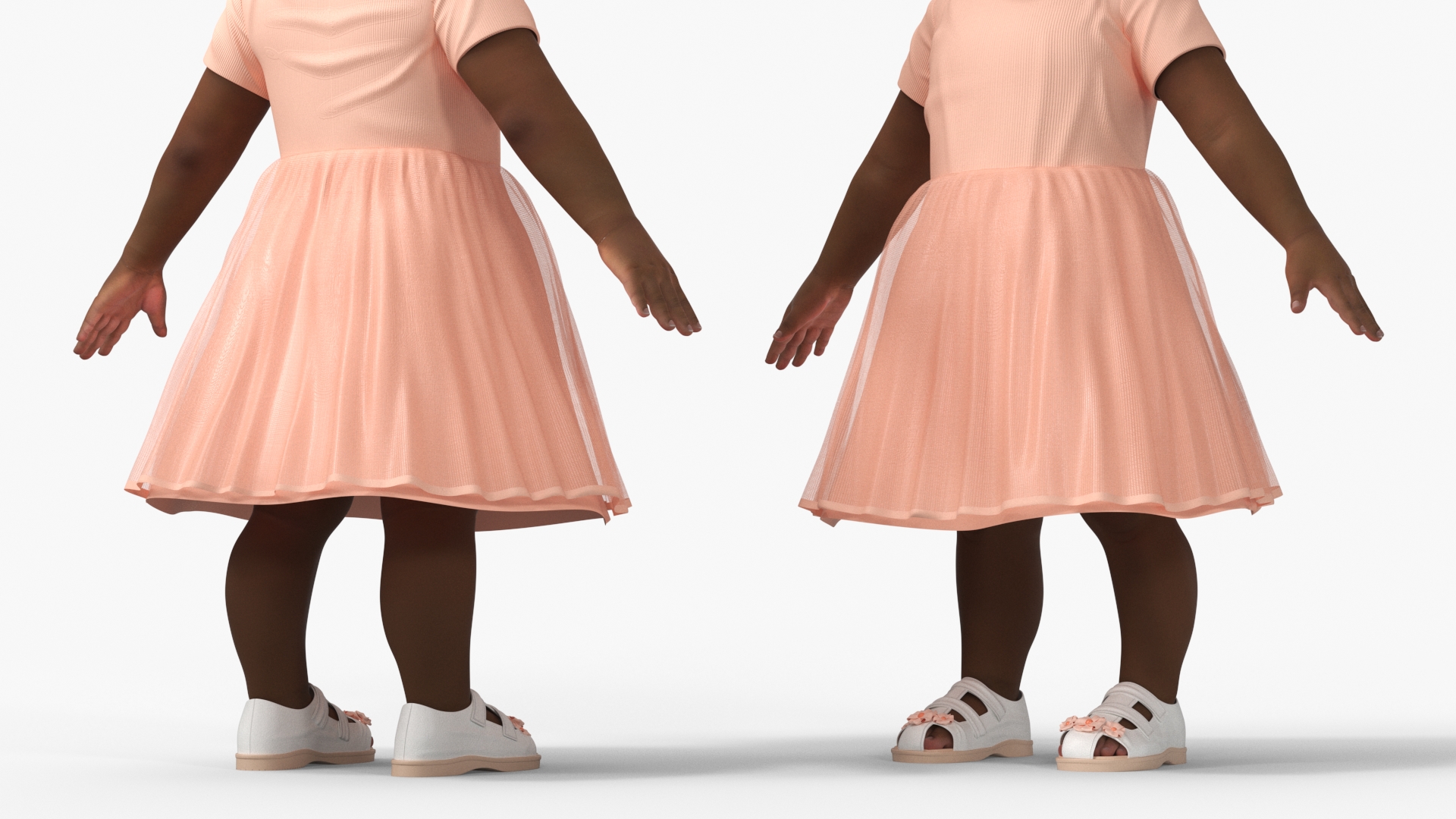 3D Black Baby Girl Light Skin in Summer A-Pose model