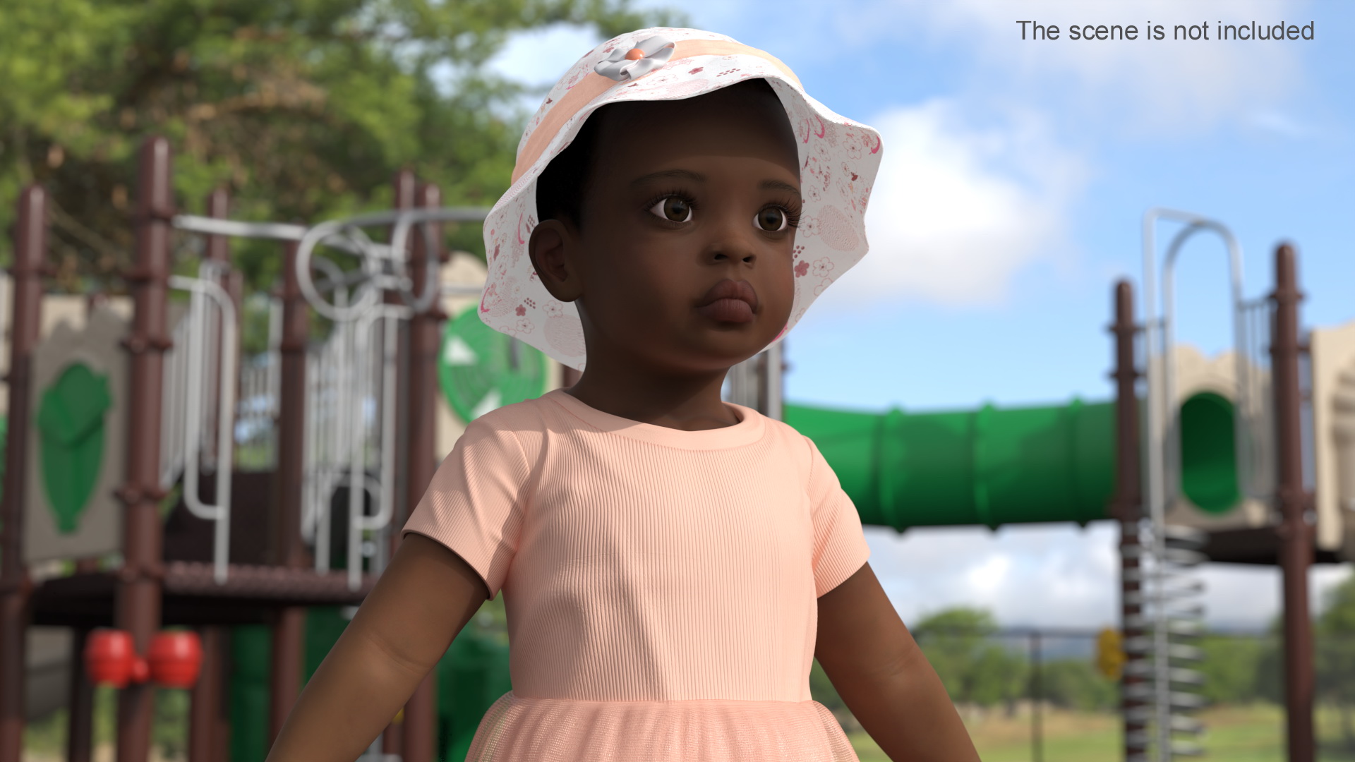 3D Black Baby Girl Light Skin in Summer A-Pose model