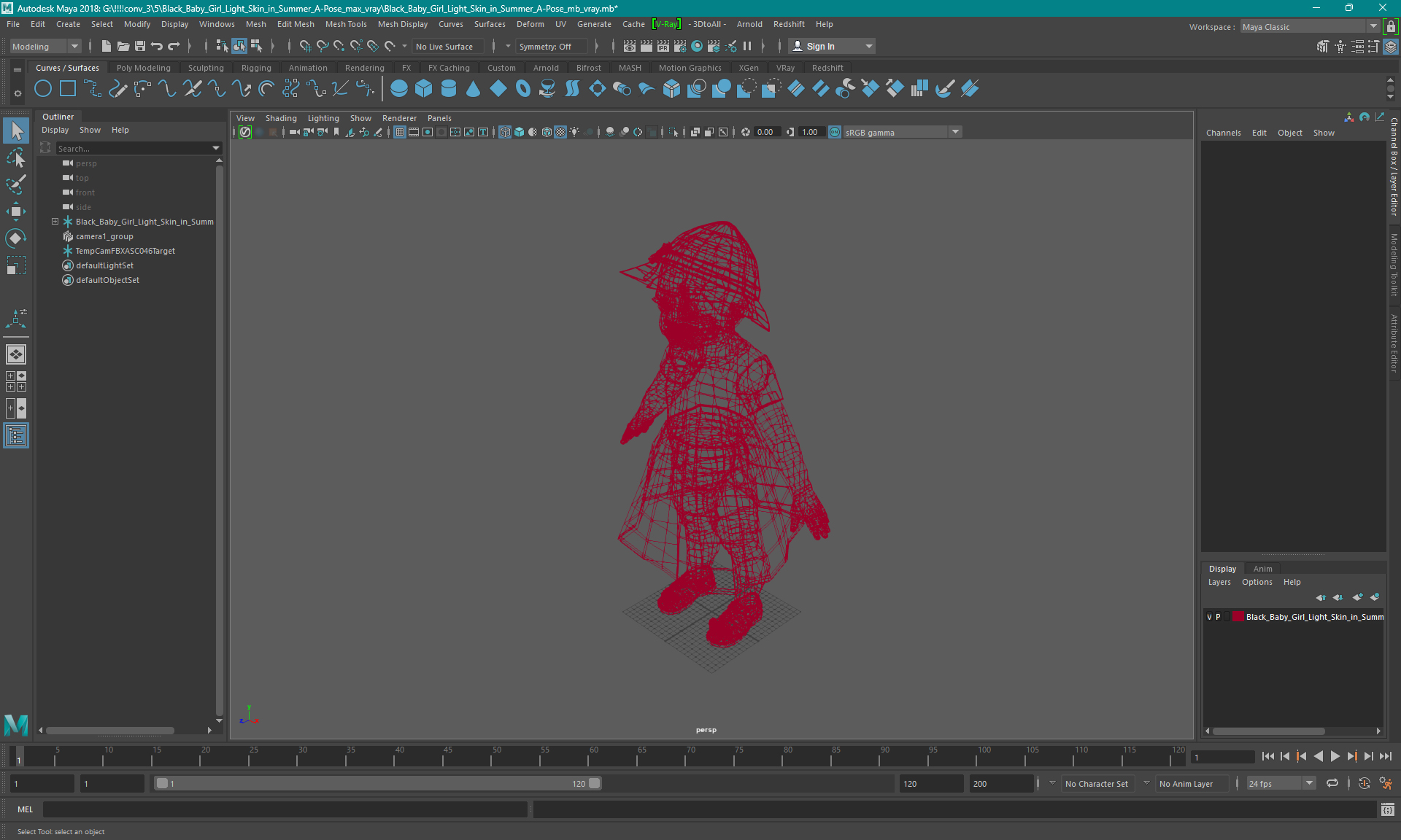 3D Black Baby Girl Light Skin in Summer A-Pose model