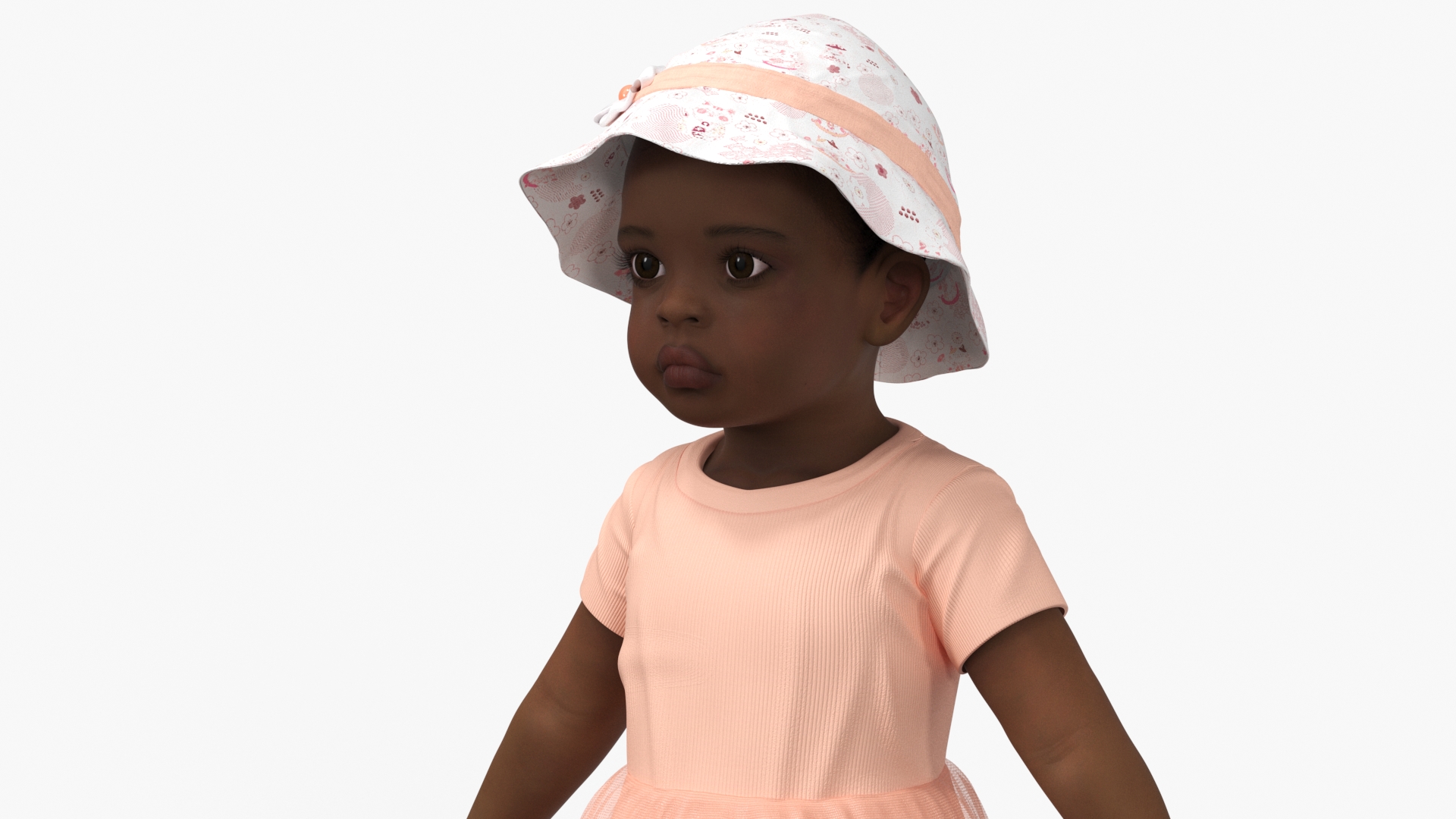 3D Black Baby Girl Light Skin in Summer A-Pose model