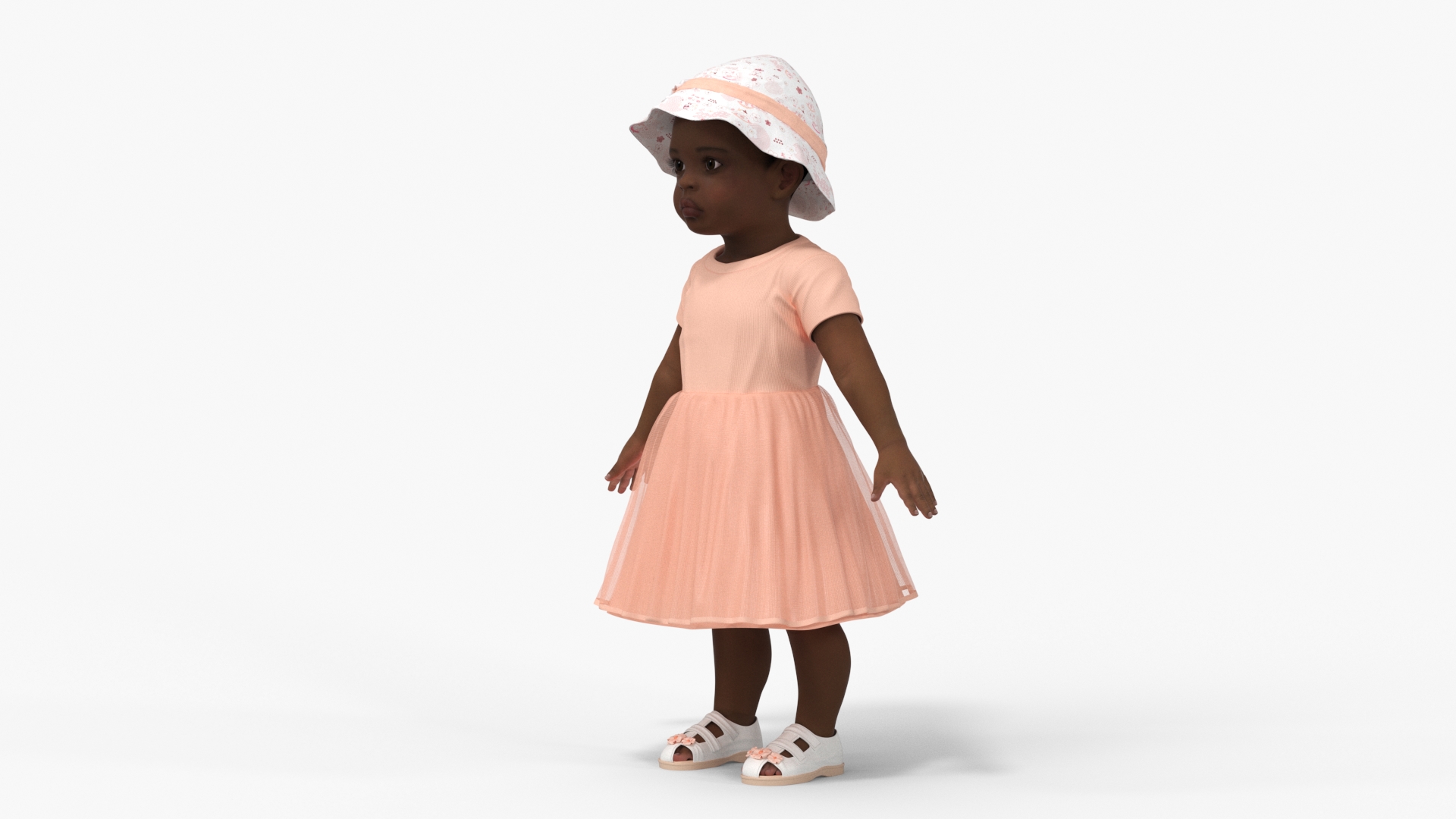 3D Black Baby Girl Light Skin in Summer A-Pose model