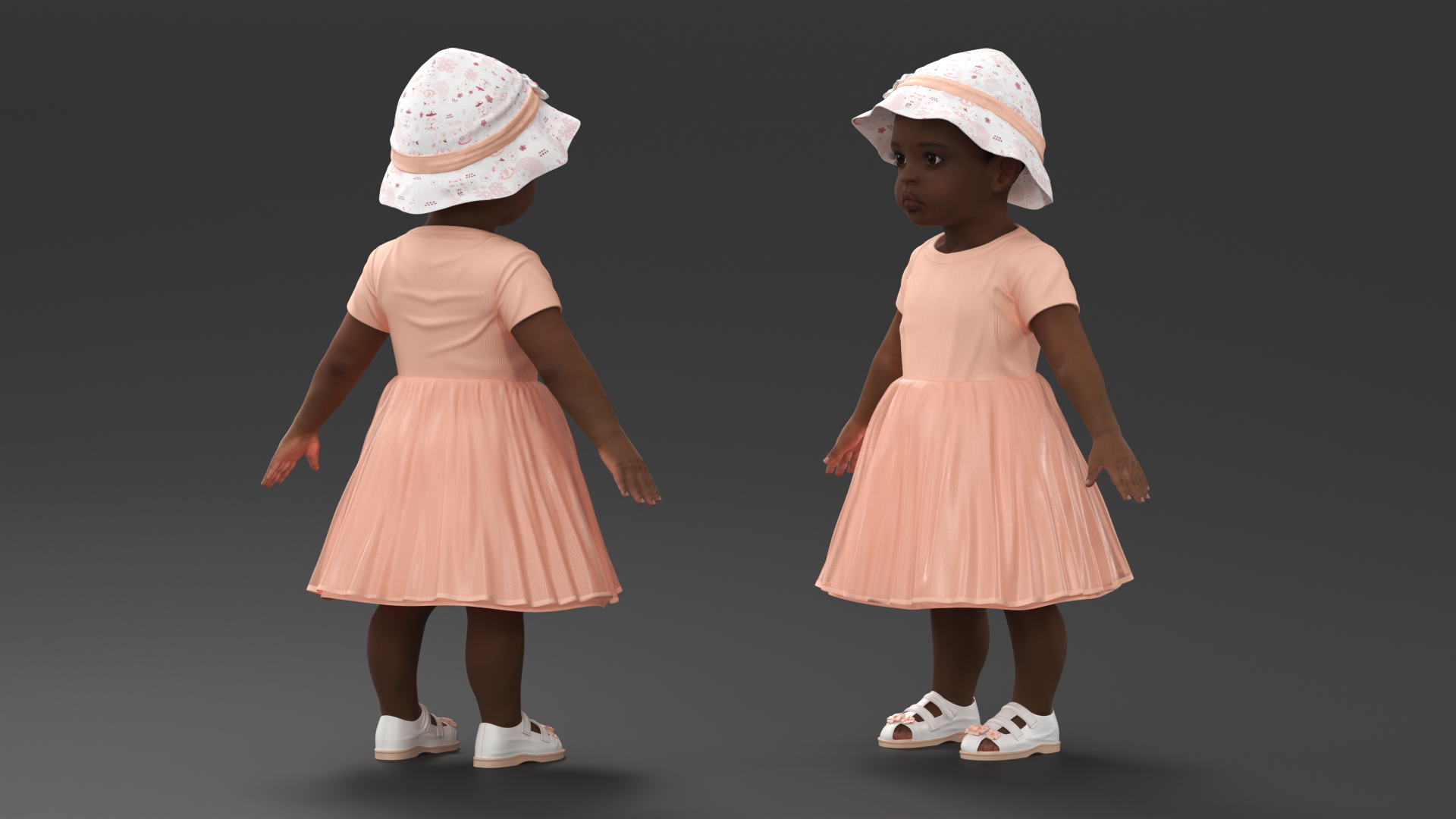 3D Black Baby Girl Light Skin in Summer A-Pose model