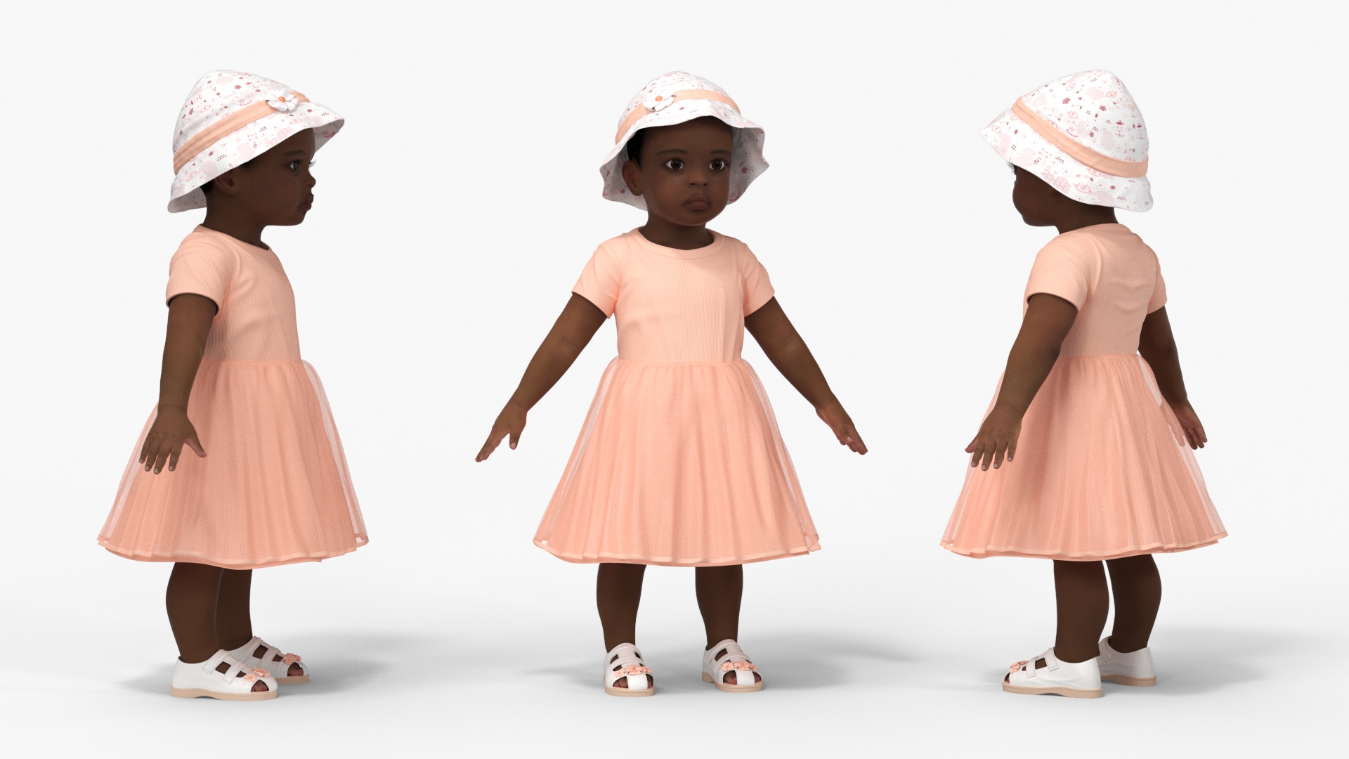 3D Black Baby Girl Light Skin in Summer A-Pose model