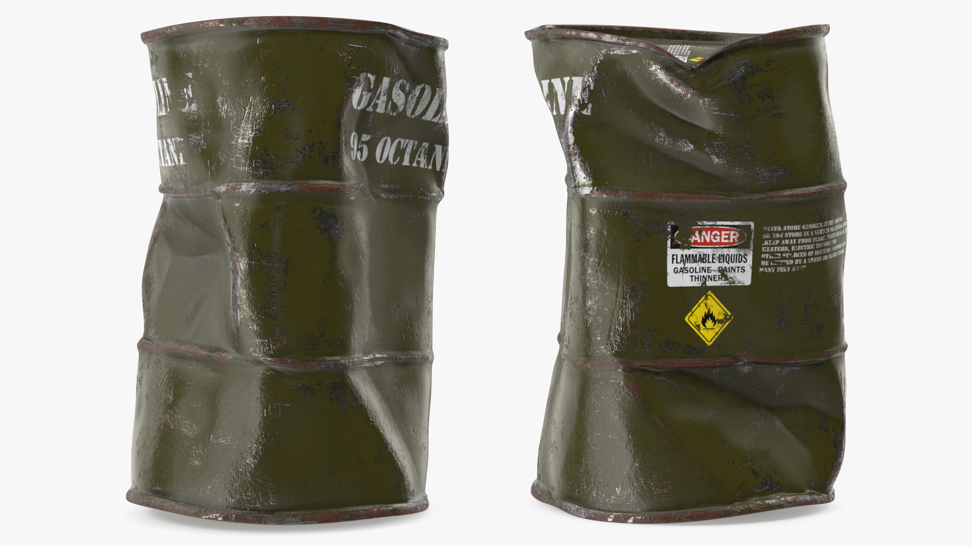 Damaged Gasoline 95 Octane Metal Barrel 3D model