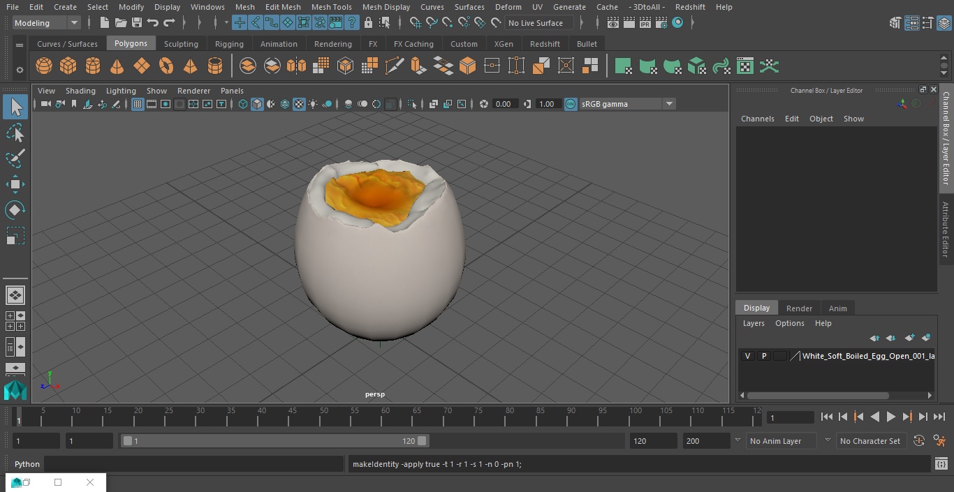 3D White Soft Boiled Egg Open
