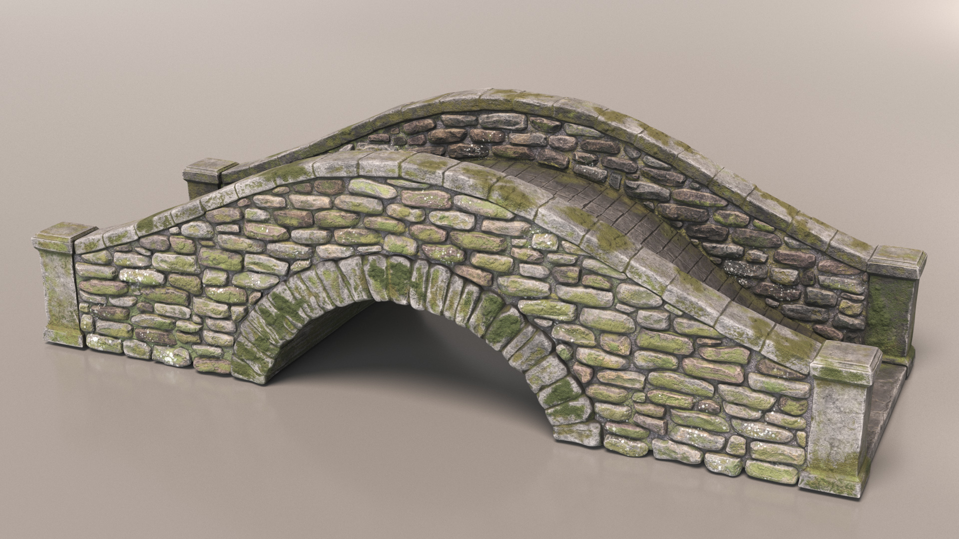 3D model Stone Arch Bridge Covered with Moss