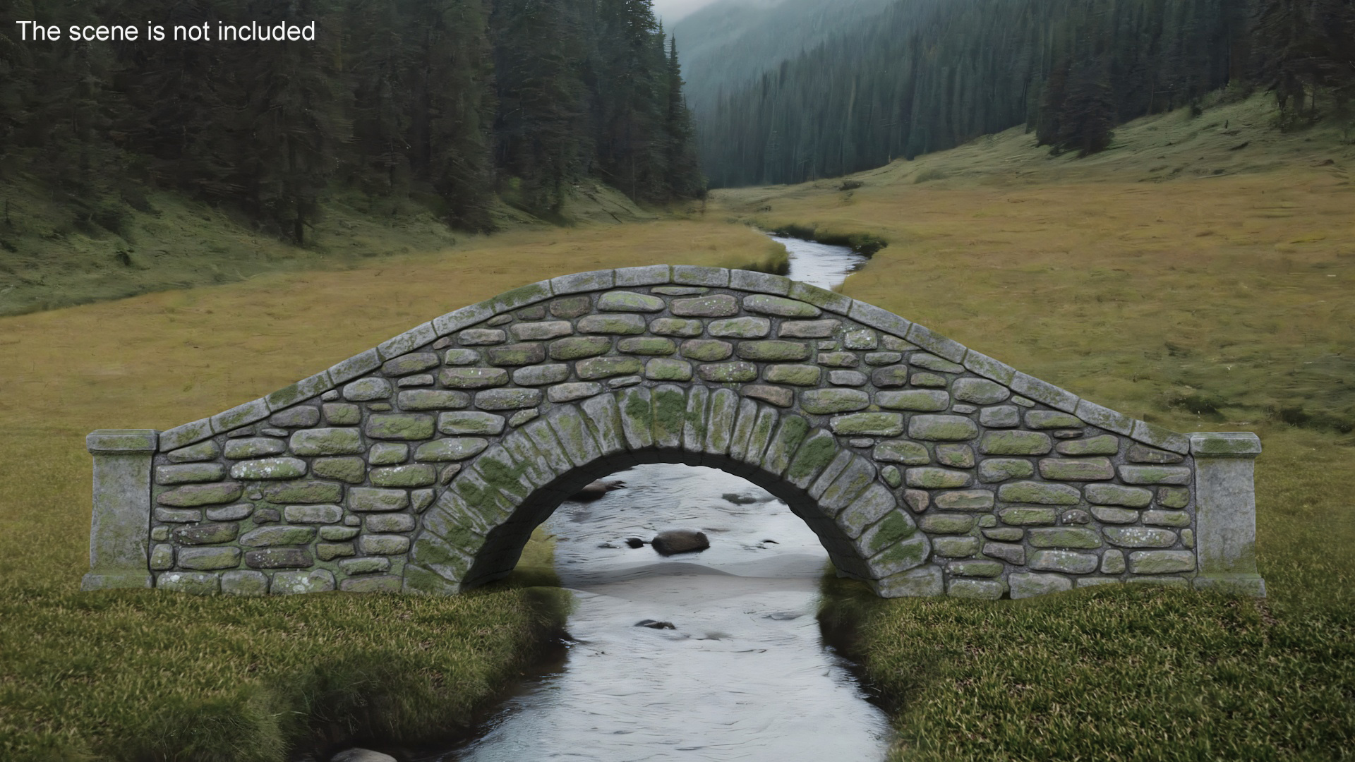 3D model Stone Arch Bridge Covered with Moss