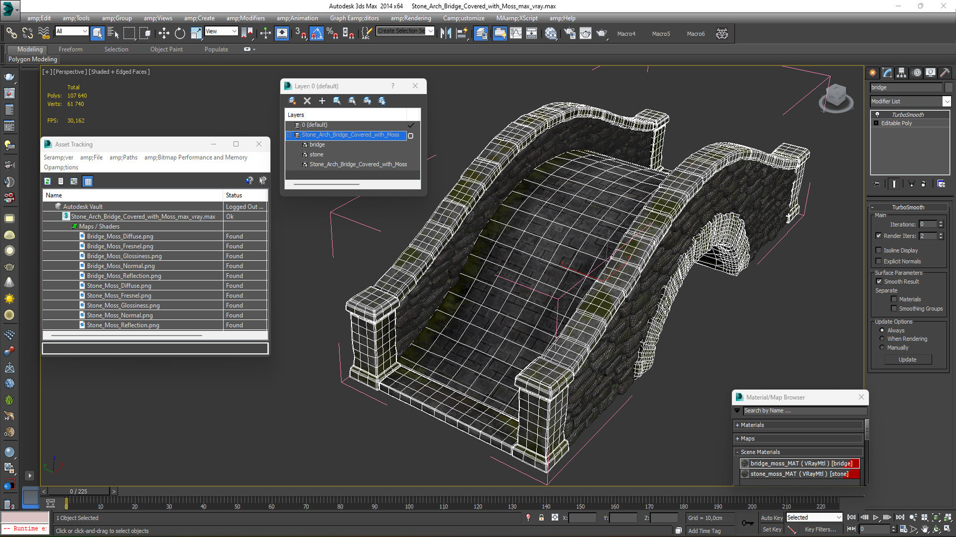 3D model Stone Arch Bridge Covered with Moss