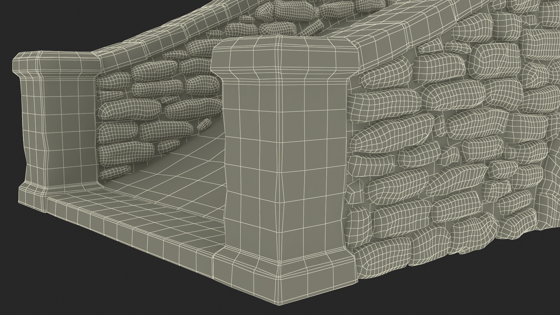 3D model Stone Arch Bridge Covered with Moss